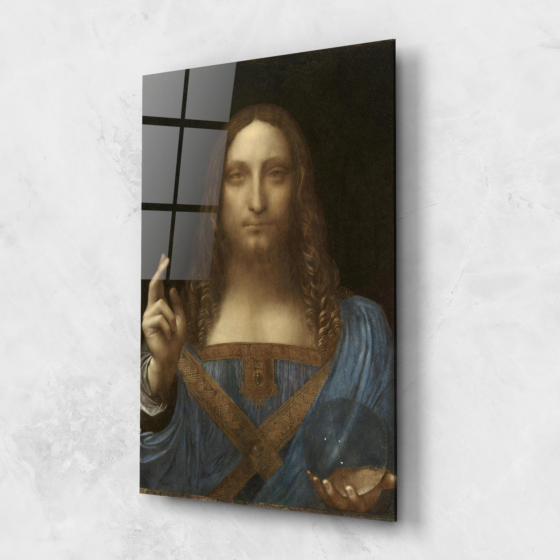 Tablou Sticla Leonardo Da Vinci Salvator Mundi mockup 1