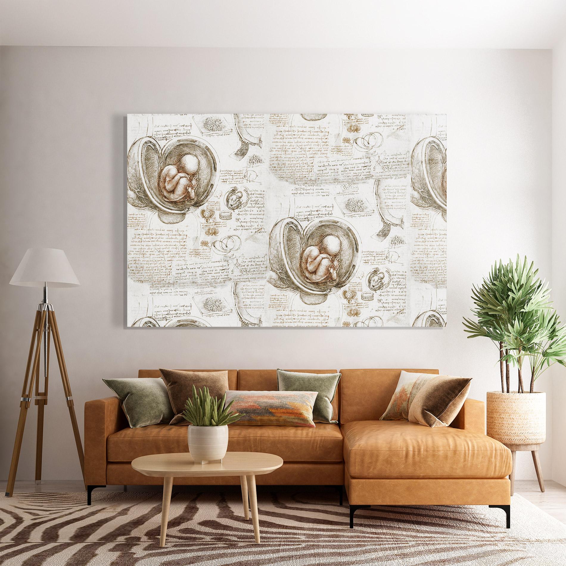 Tablou Sticla Leonardo Studies Of The Foetus mockup 7