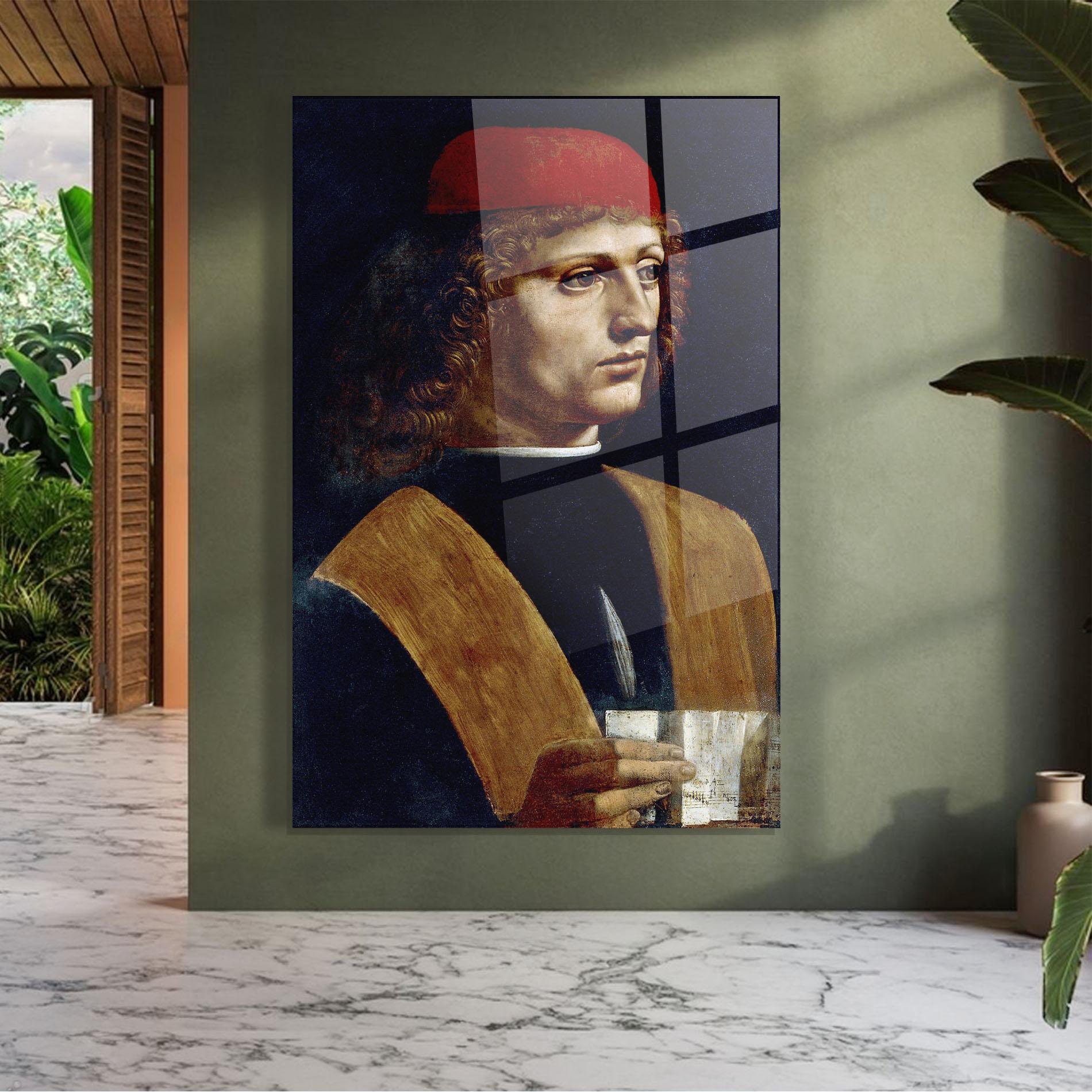Tablou Sticla Leonardo Da Vinci's The Portrait Of A Musician mockup 7