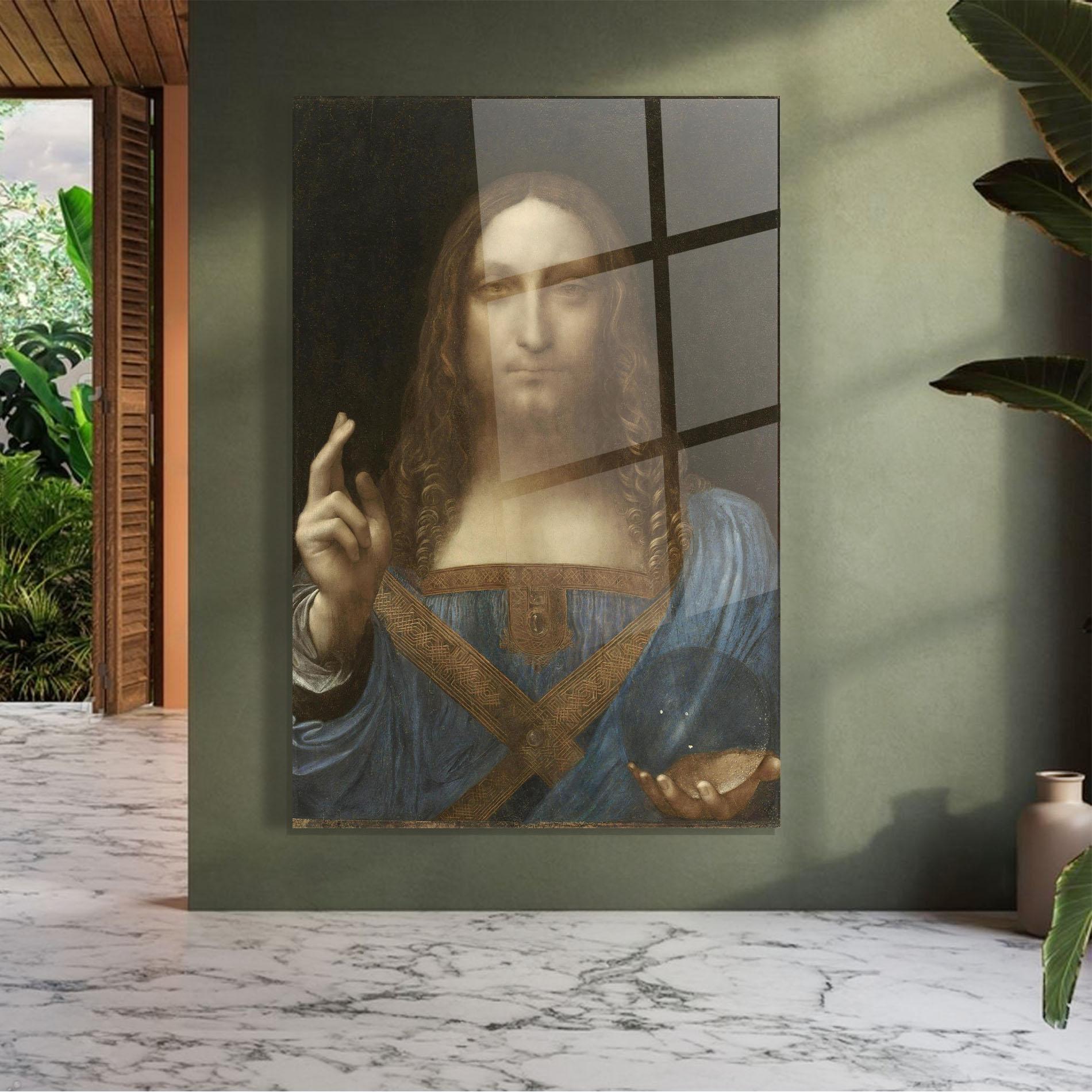 Tablou Sticla Leonardo Da Vinci Salvator Mundi mockup 7