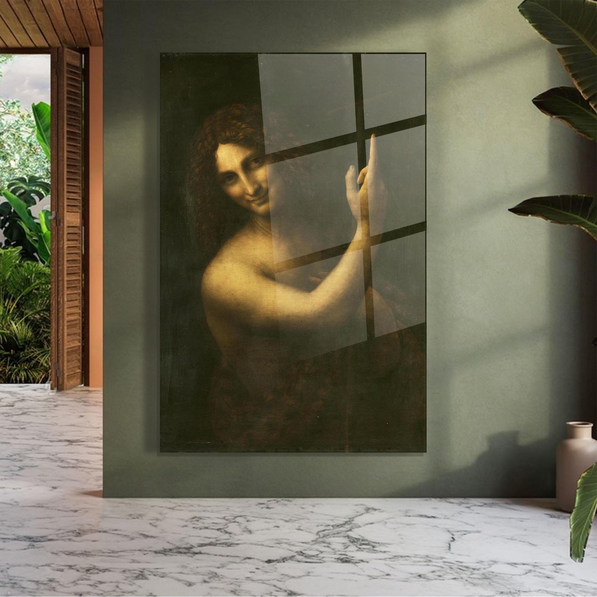 Tablou Sticla Seonardo Da Vinci Saint John The Baptist mockup 7