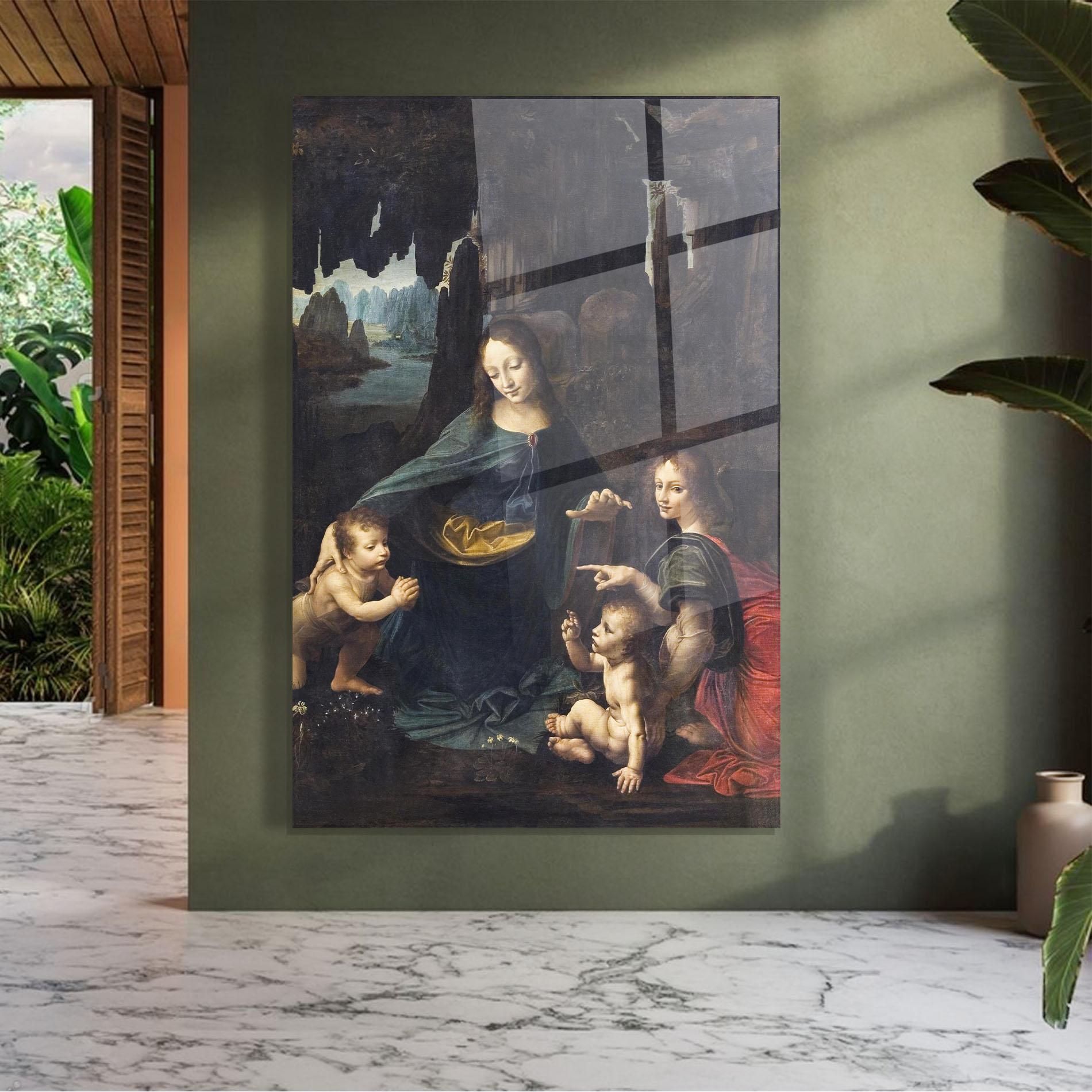 Tablou Sticla The Virgin Of The Rocks Leonardo Da Vinci mockup 7