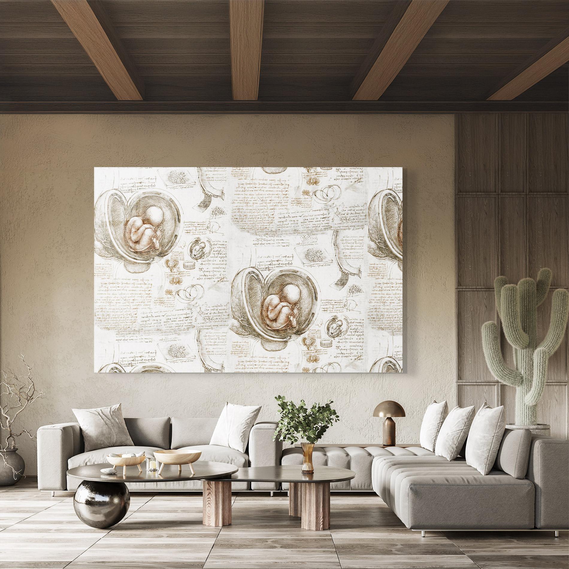 Tablou Sticla Leonardo Studies Of The Foetus mockup 8