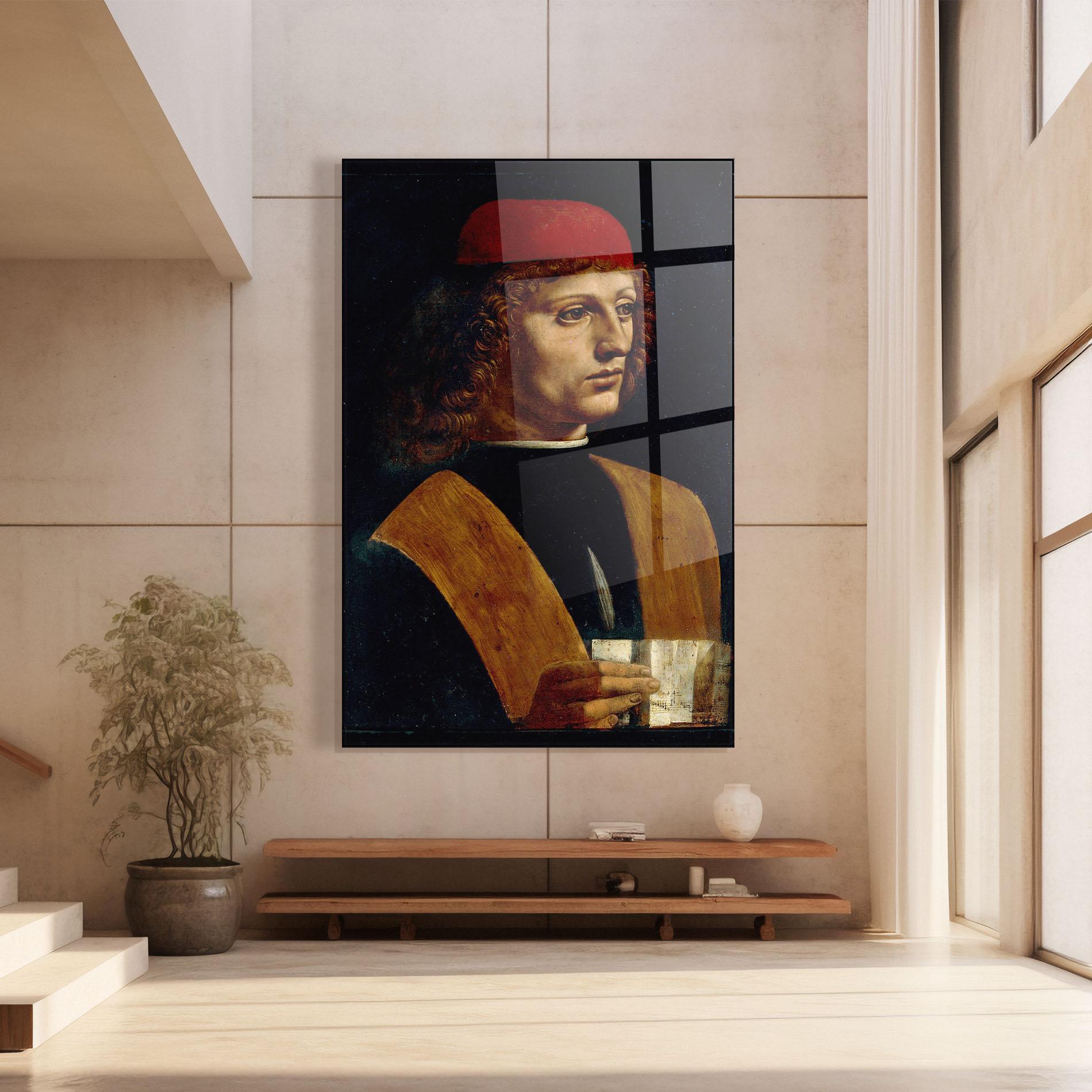 Tablou Sticla Leonardo Da Vinci Portrait Of A Musician Pinacoteca Ambrosiana mockup 8