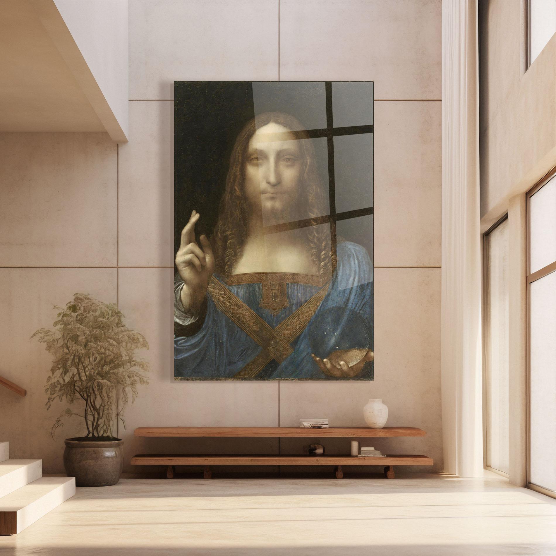 Tablou Sticla Leonardo Da Vinci Salvator Mundi mockup 8