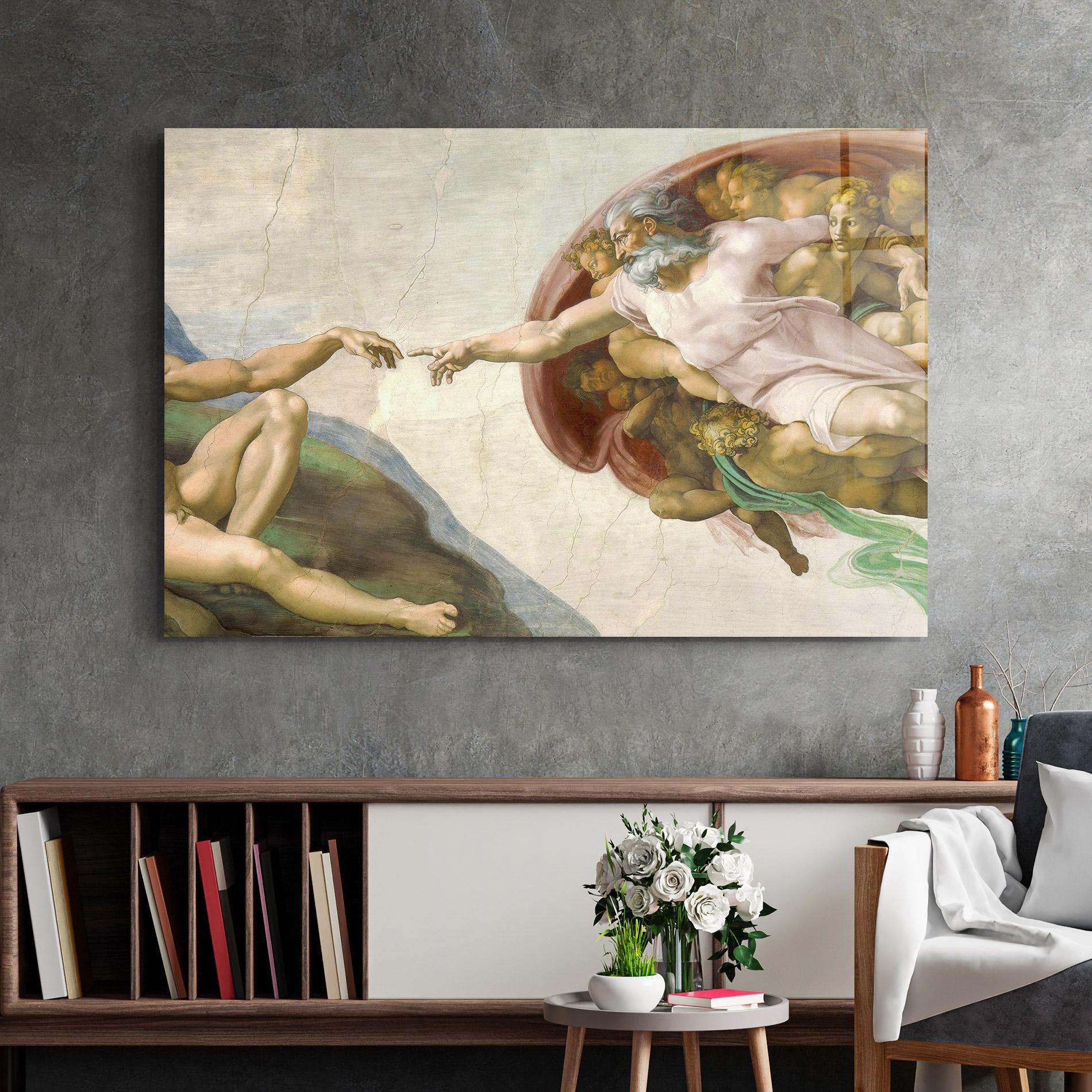Tablou Sticla The Creation Of Adam mockup 2