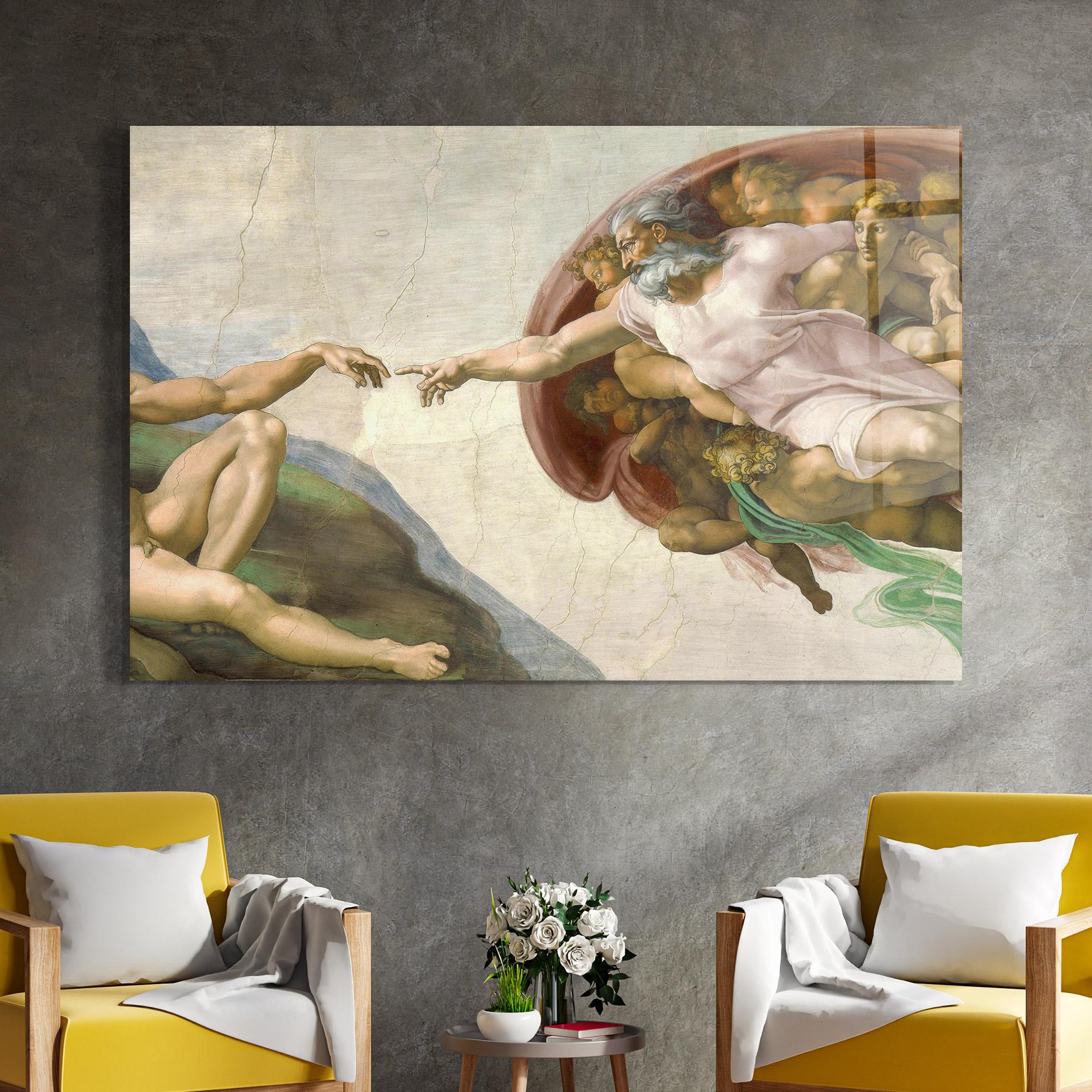 Tablou Sticla The Creation Of Adam mockup 4