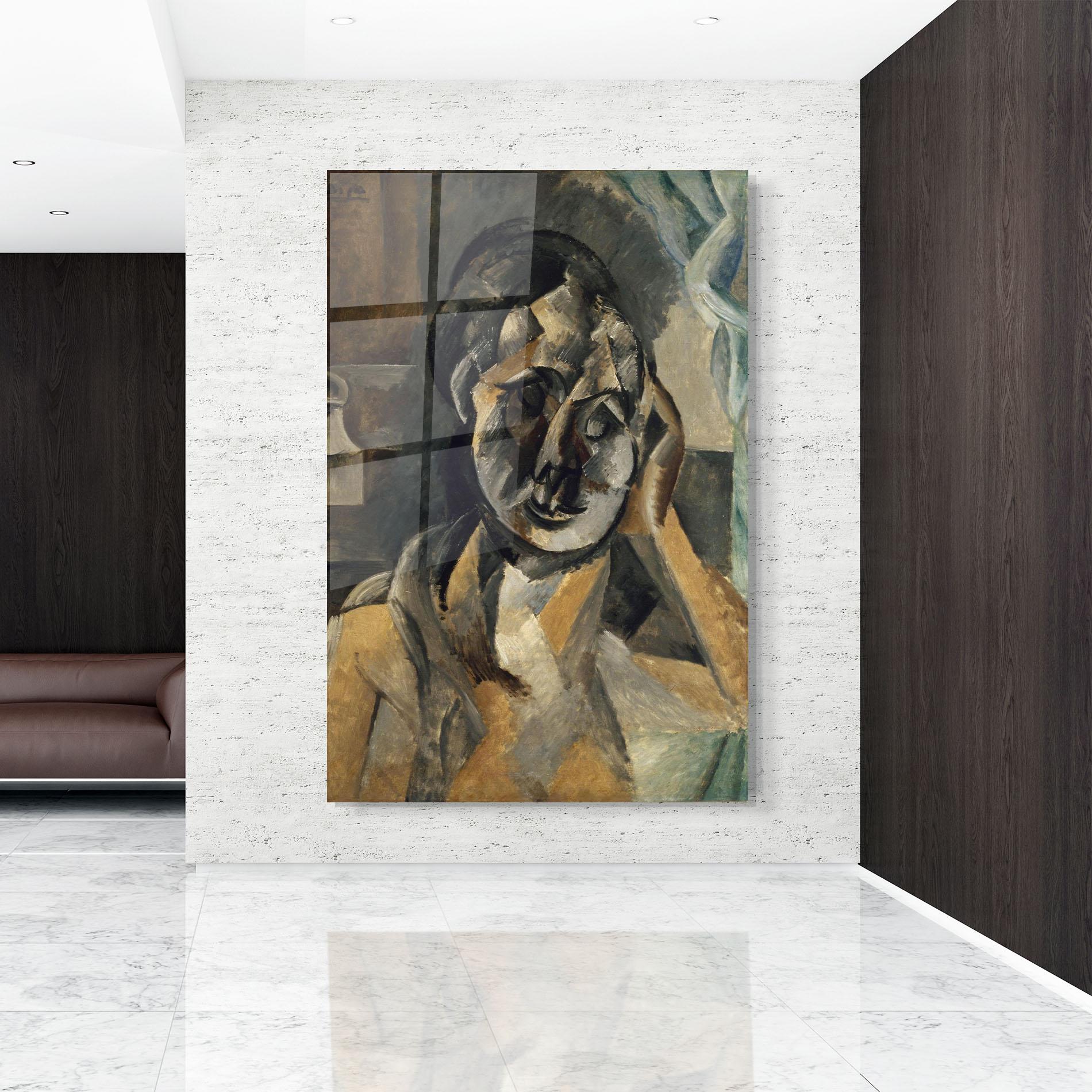 Tablou Sticla Woman With Mustard mockup 9