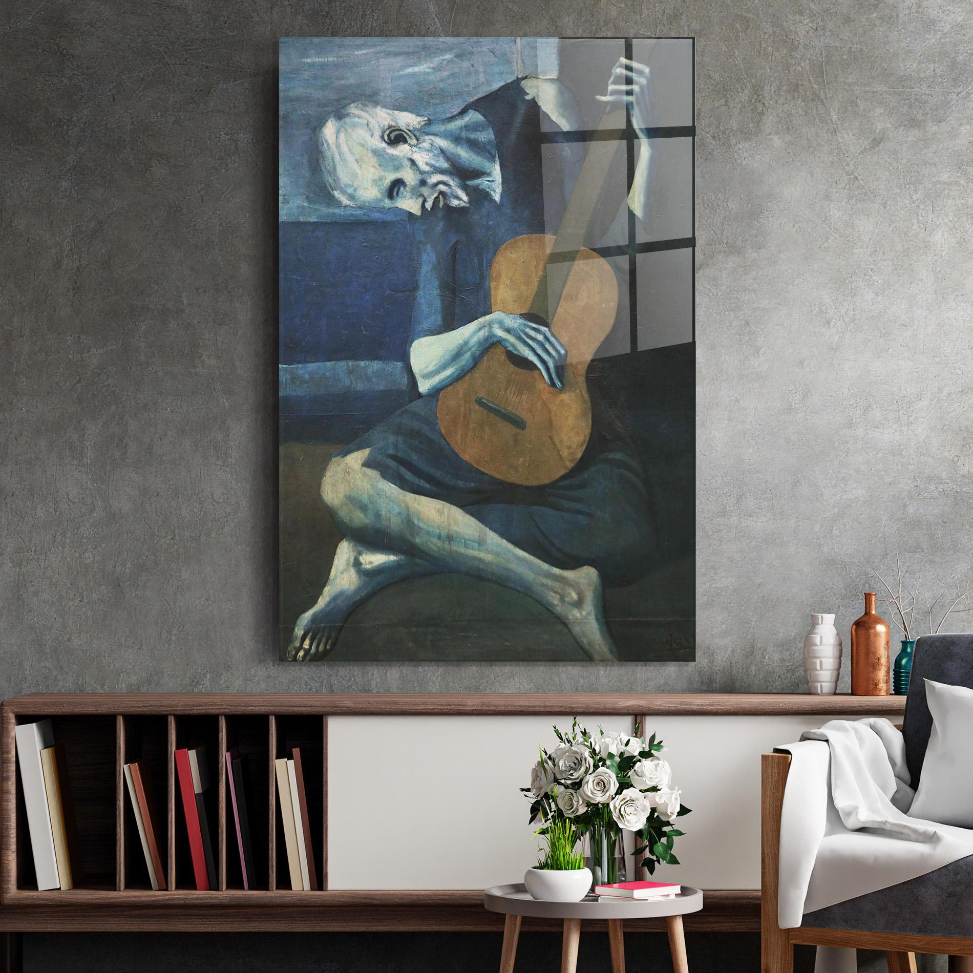 Tablou Sticla Old Guitarist mockup 2