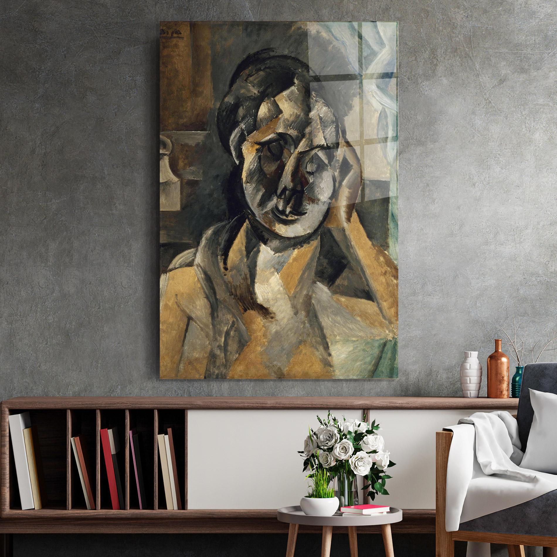 Tablou Sticla Woman With Mustard mockup 2