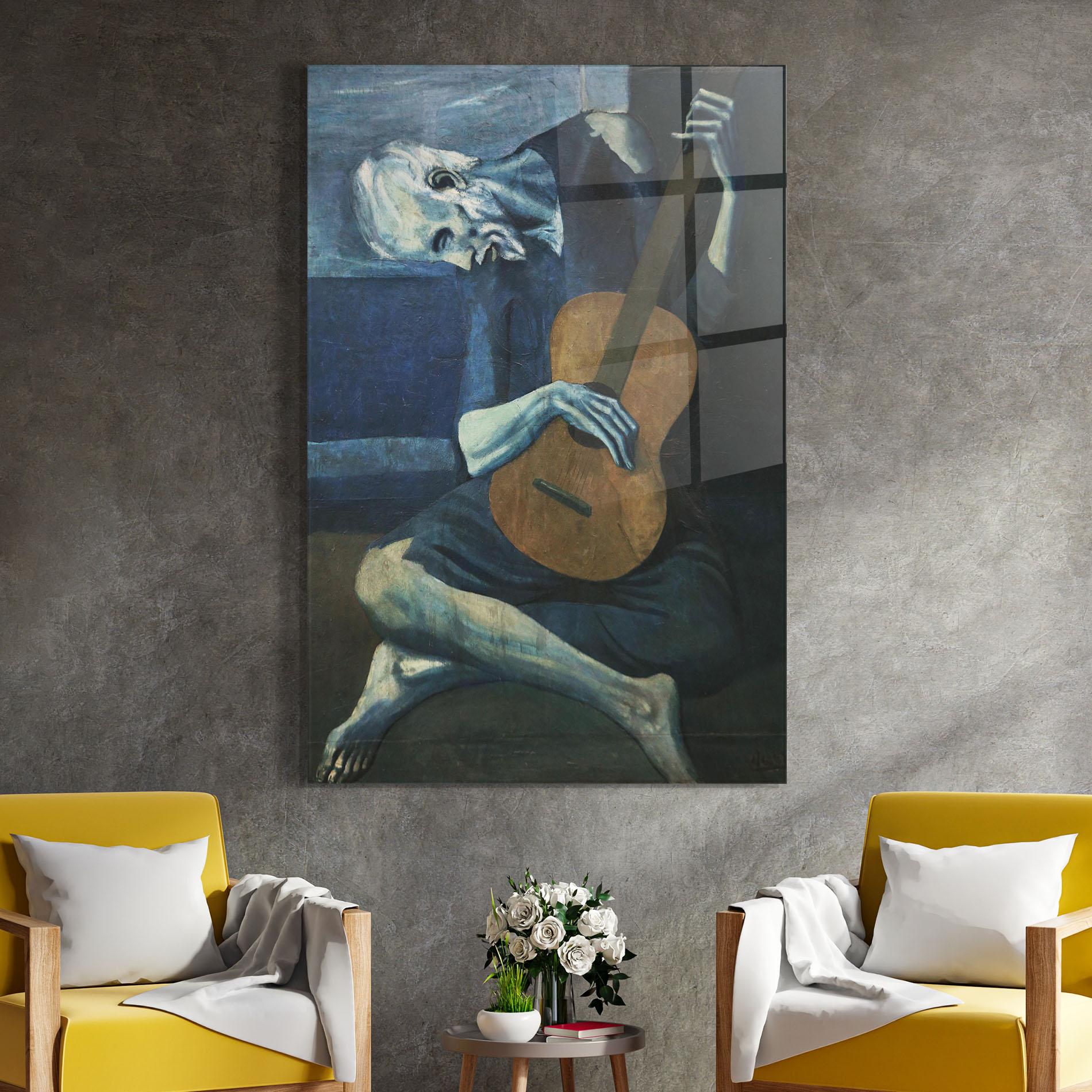 Tablou Sticla Old Guitarist mockup 4