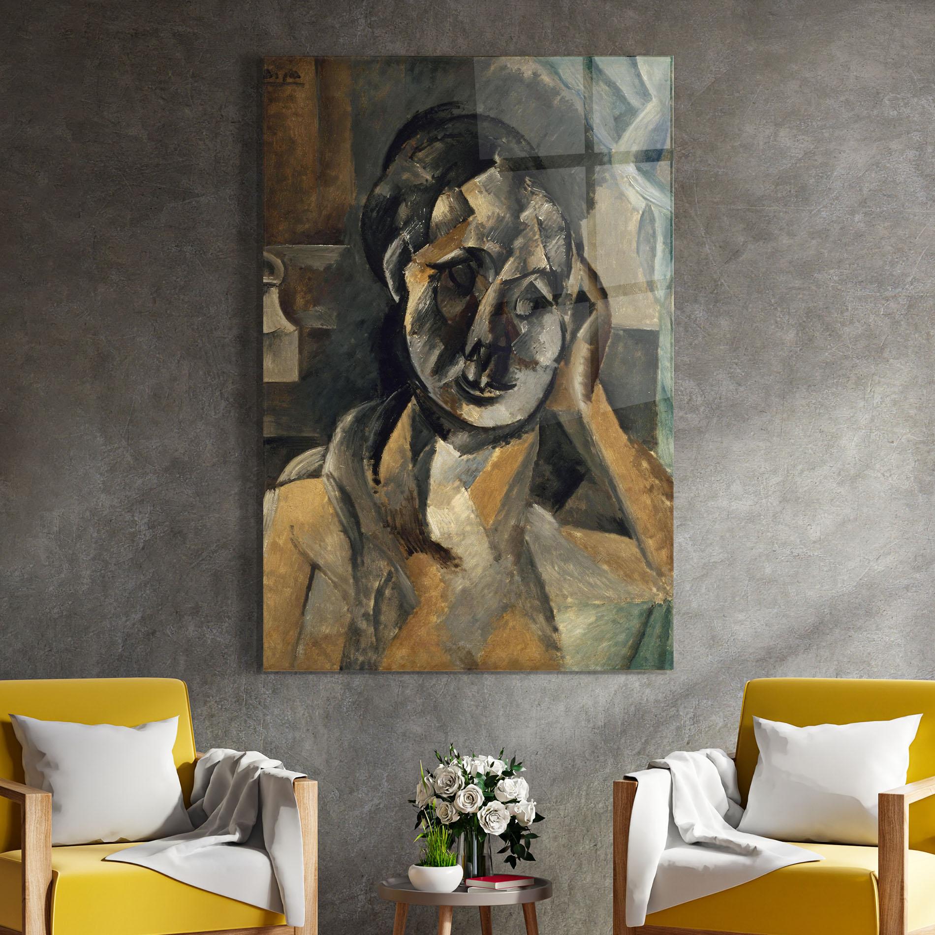 Tablou Sticla Woman With Mustard mockup 4