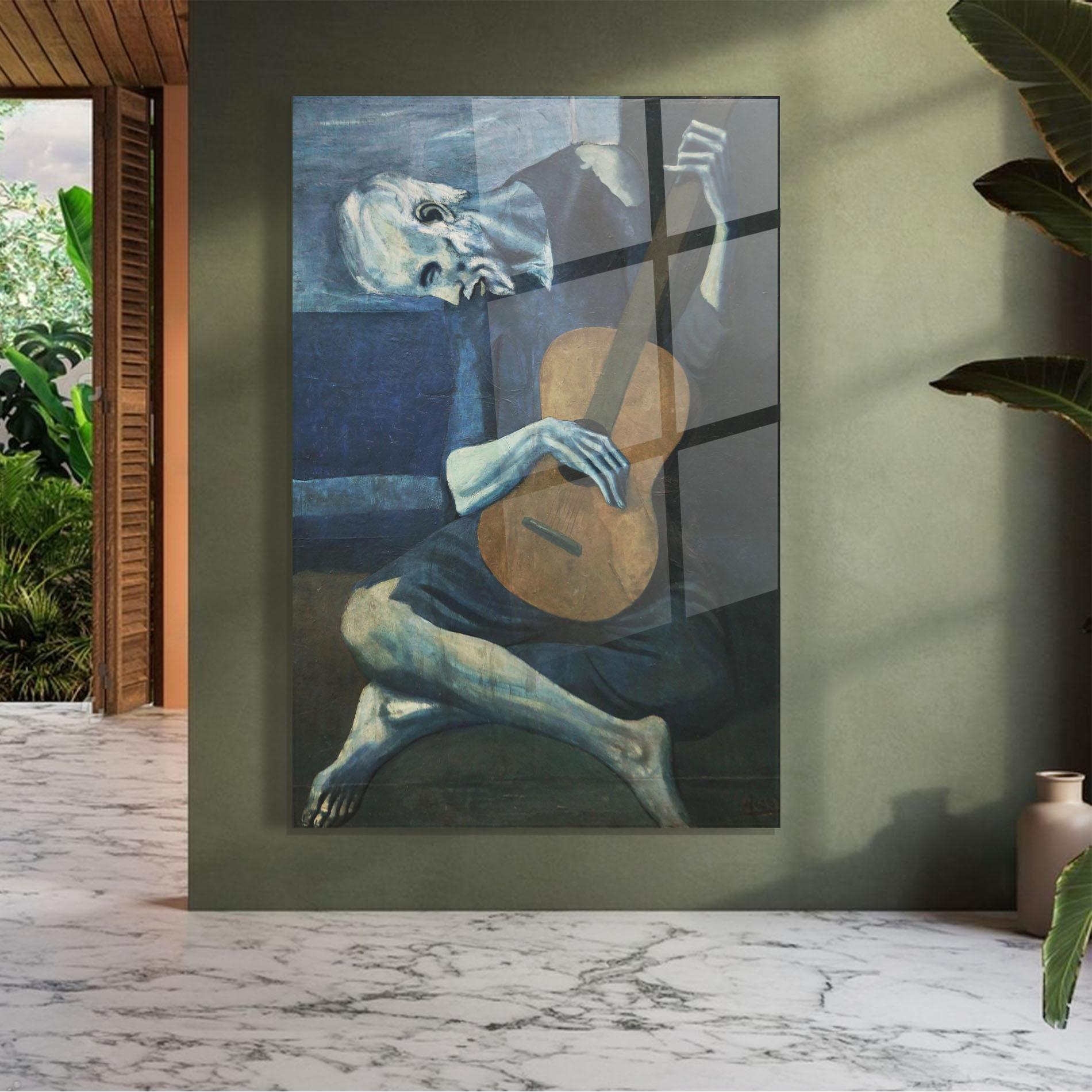 Tablou Sticla Old Guitarist mockup 7