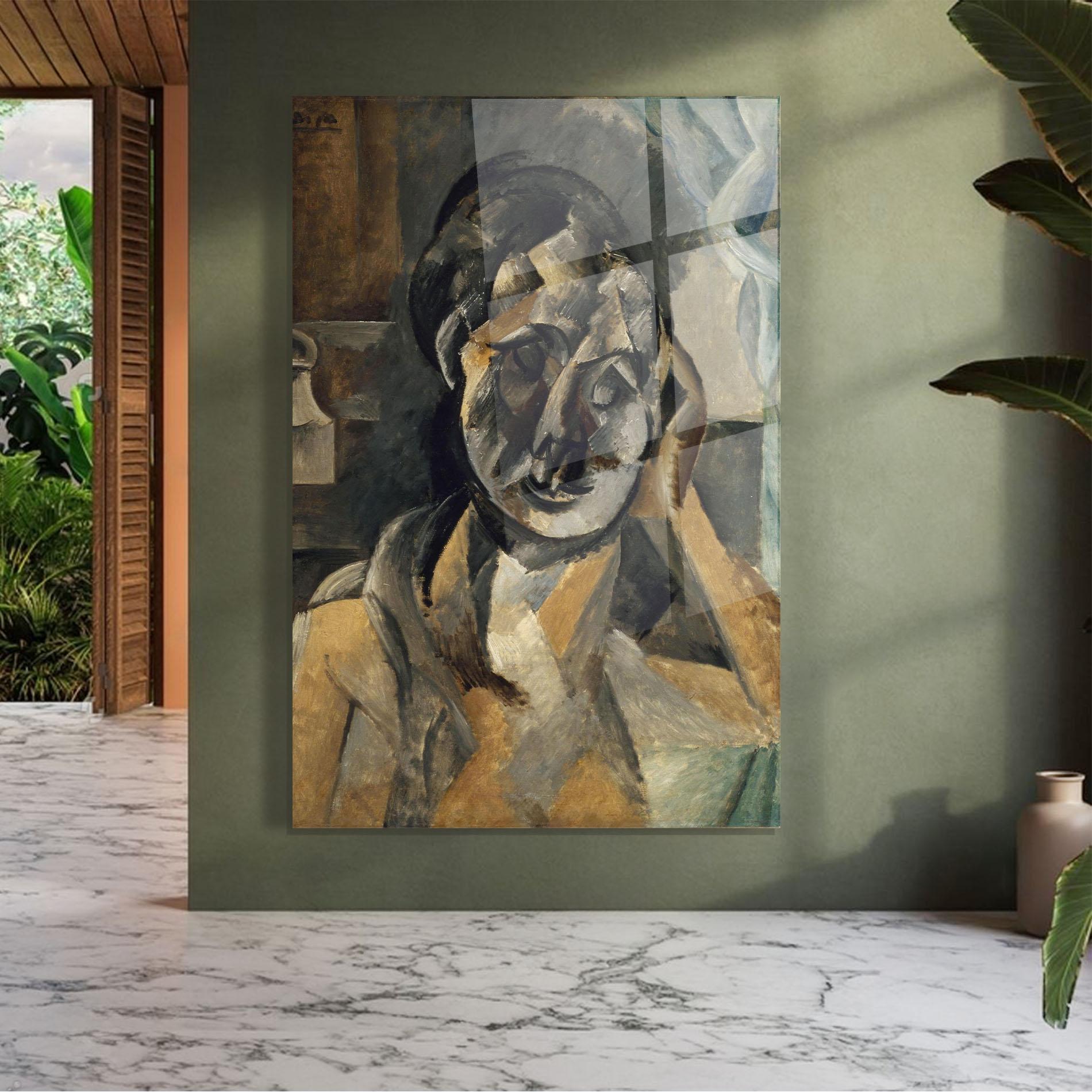 Tablou Sticla Woman With Mustard mockup 7