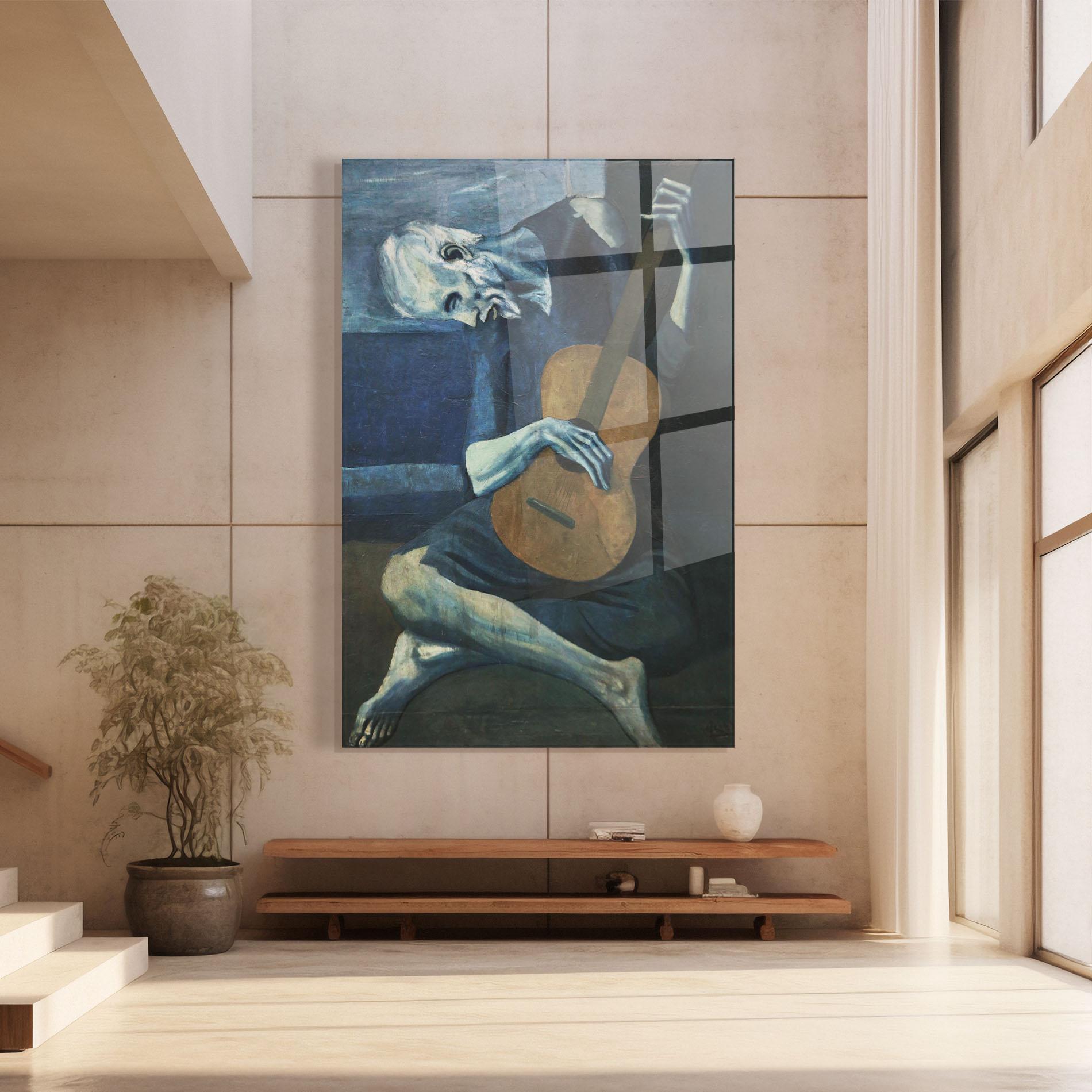 Tablou Sticla Old Guitarist mockup 8