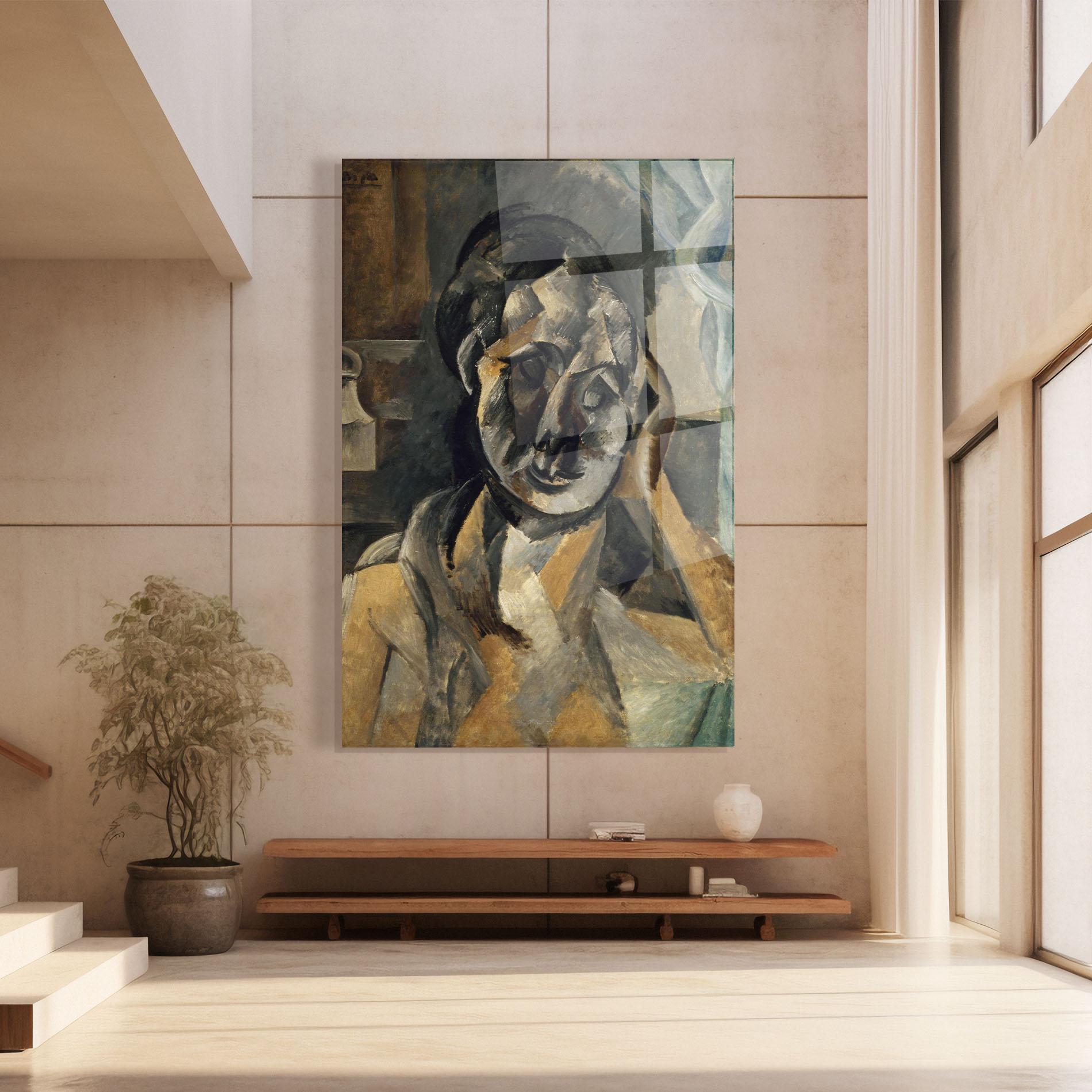 Tablou Sticla Woman With Mustard mockup 8