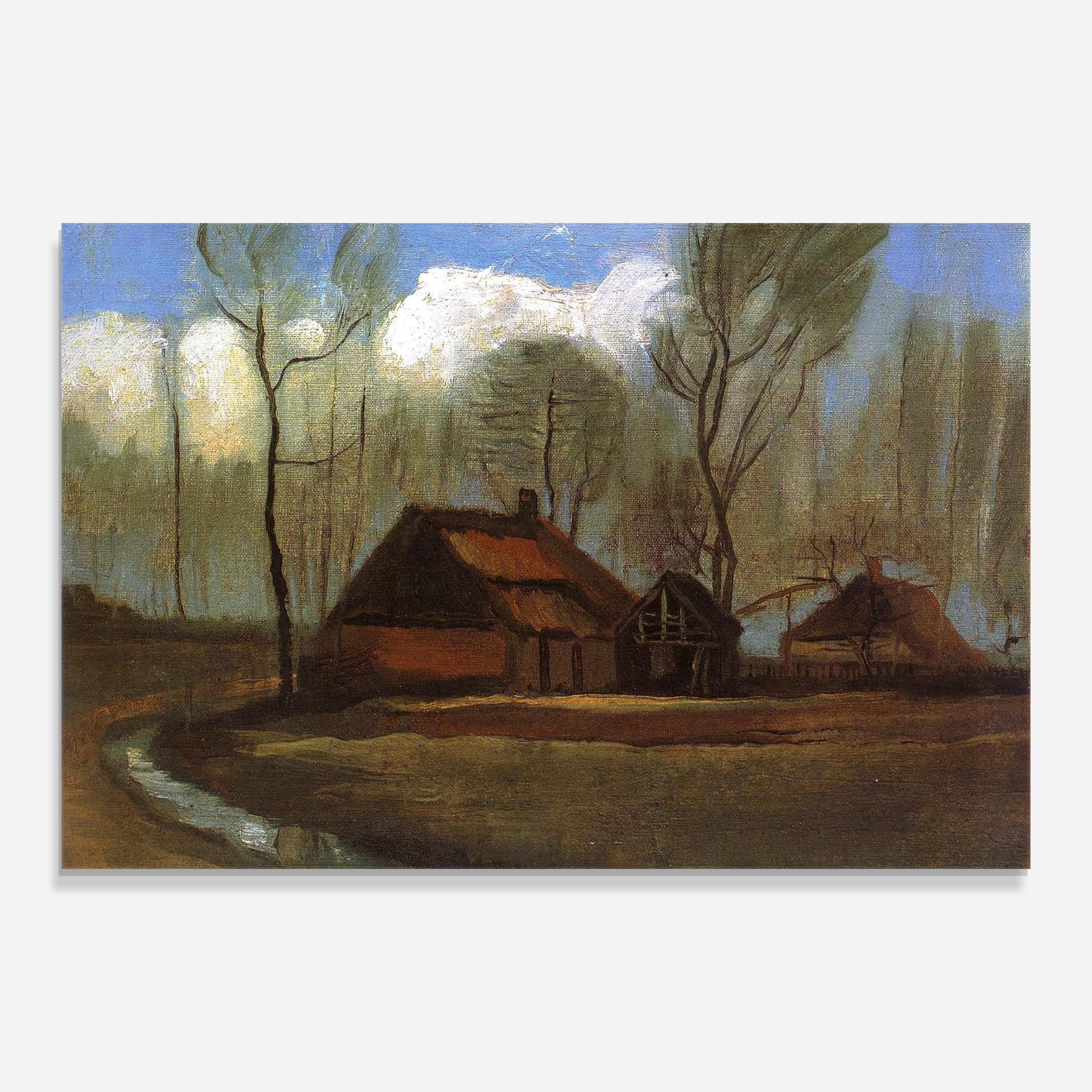 Tablou Sticla Farmhouses Among Trees mockup 0