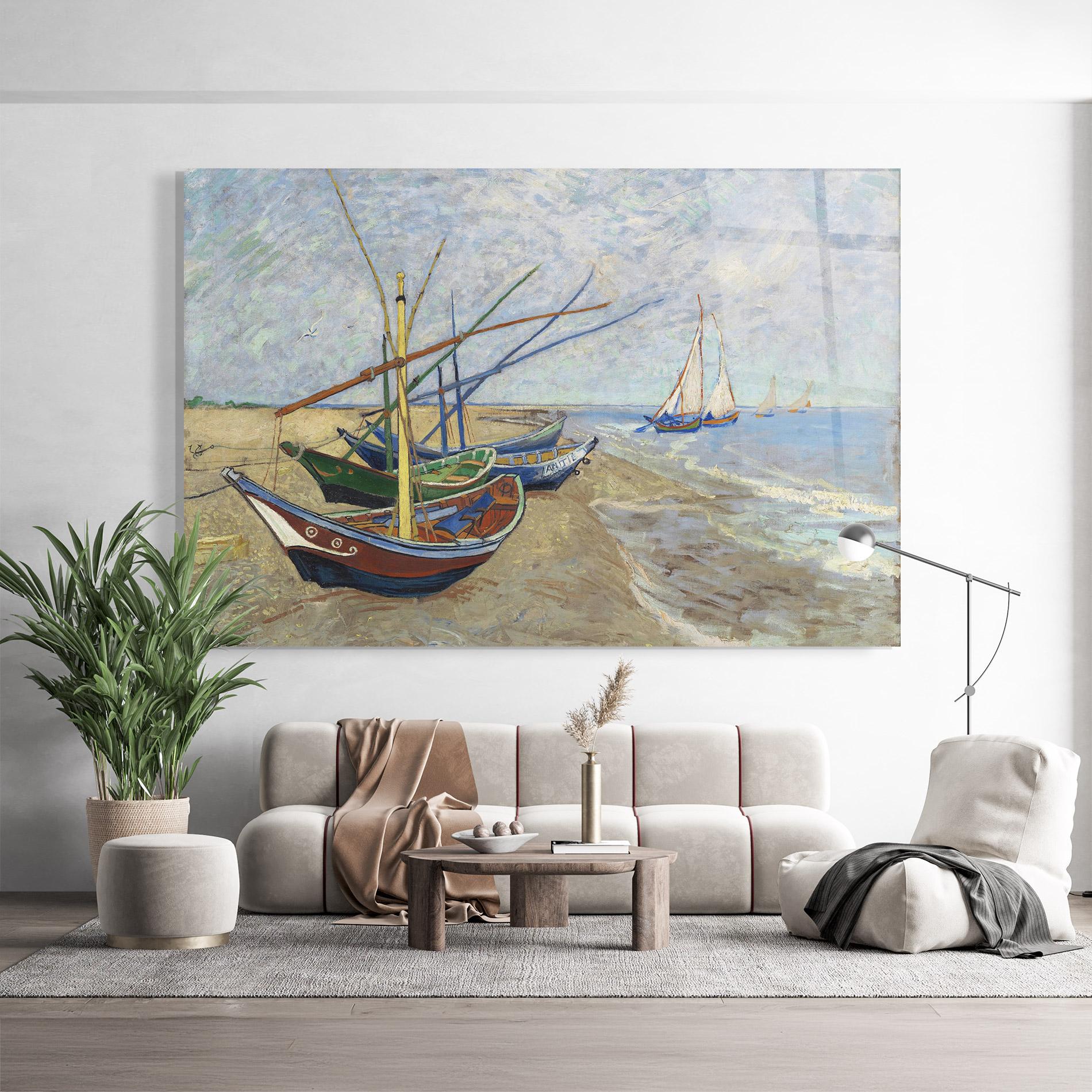 Tablou Sticla Boats Beach mockup 9