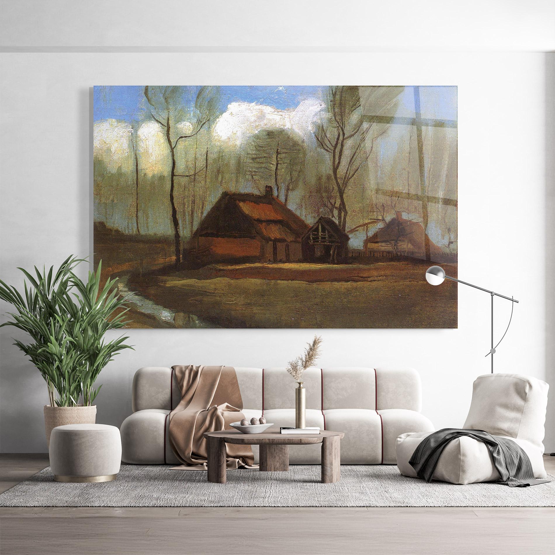 Tablou Sticla Farmhouses Among Trees mockup 9