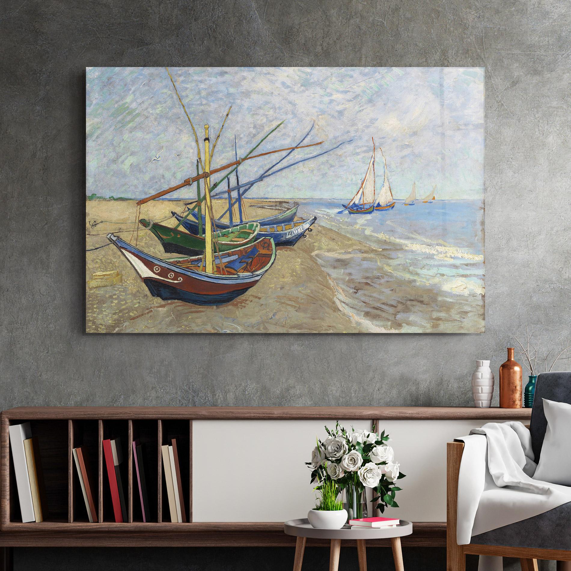 Tablou Sticla Boats Beach mockup 2