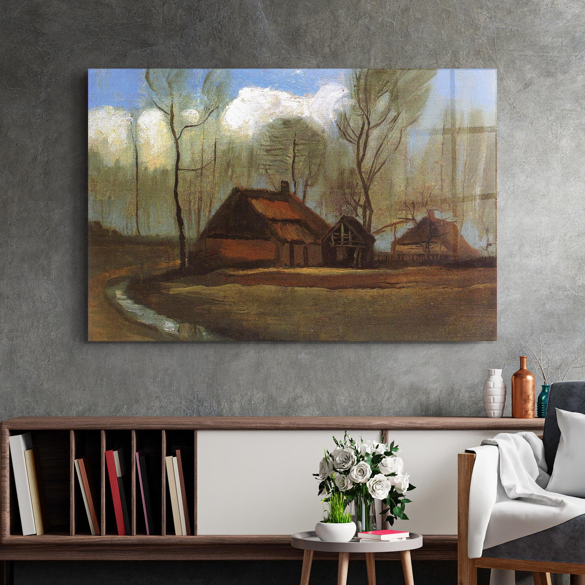 Tablou Sticla Farmhouses Among Trees mockup 2