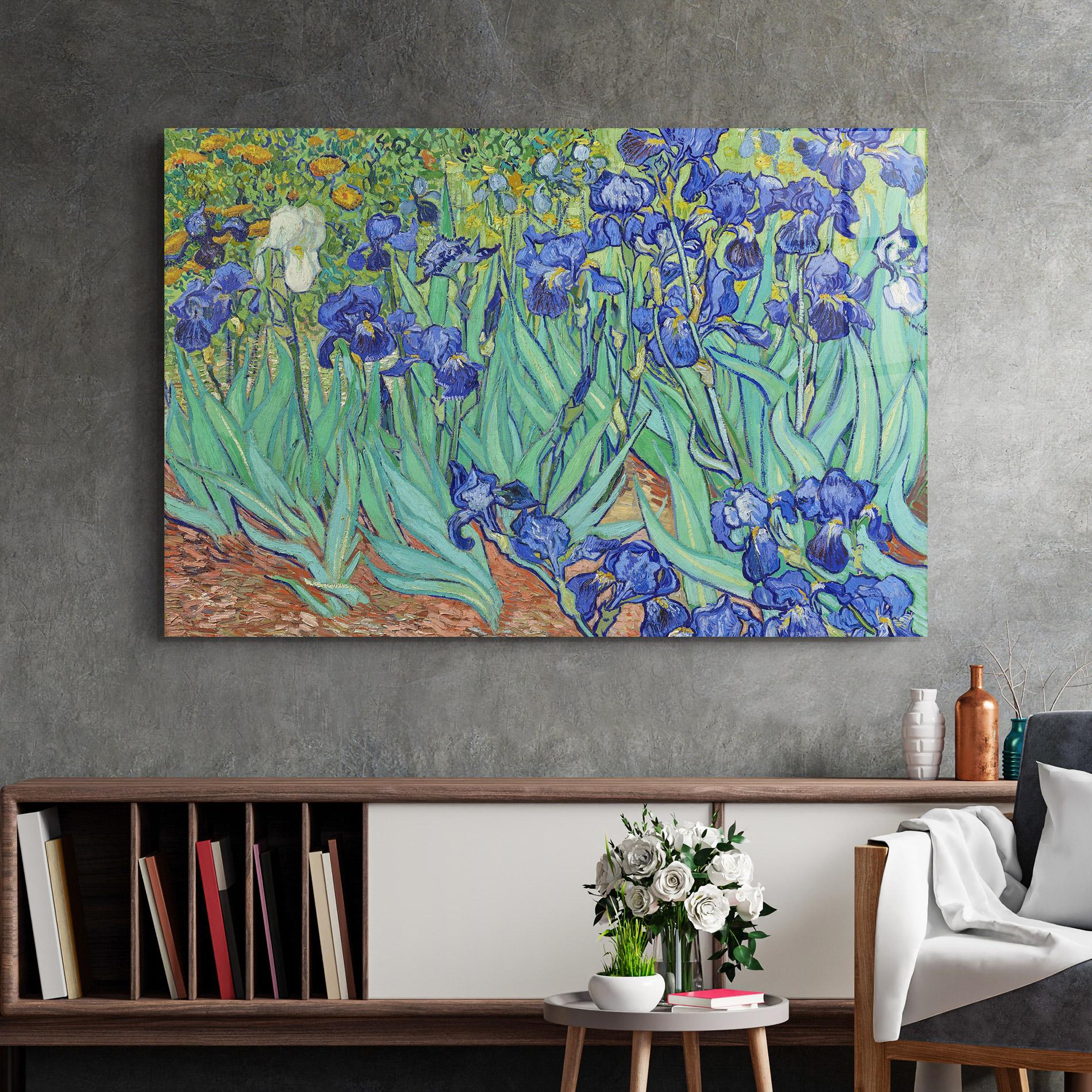 Tablou Sticla Irises Van Gogh mockup 2