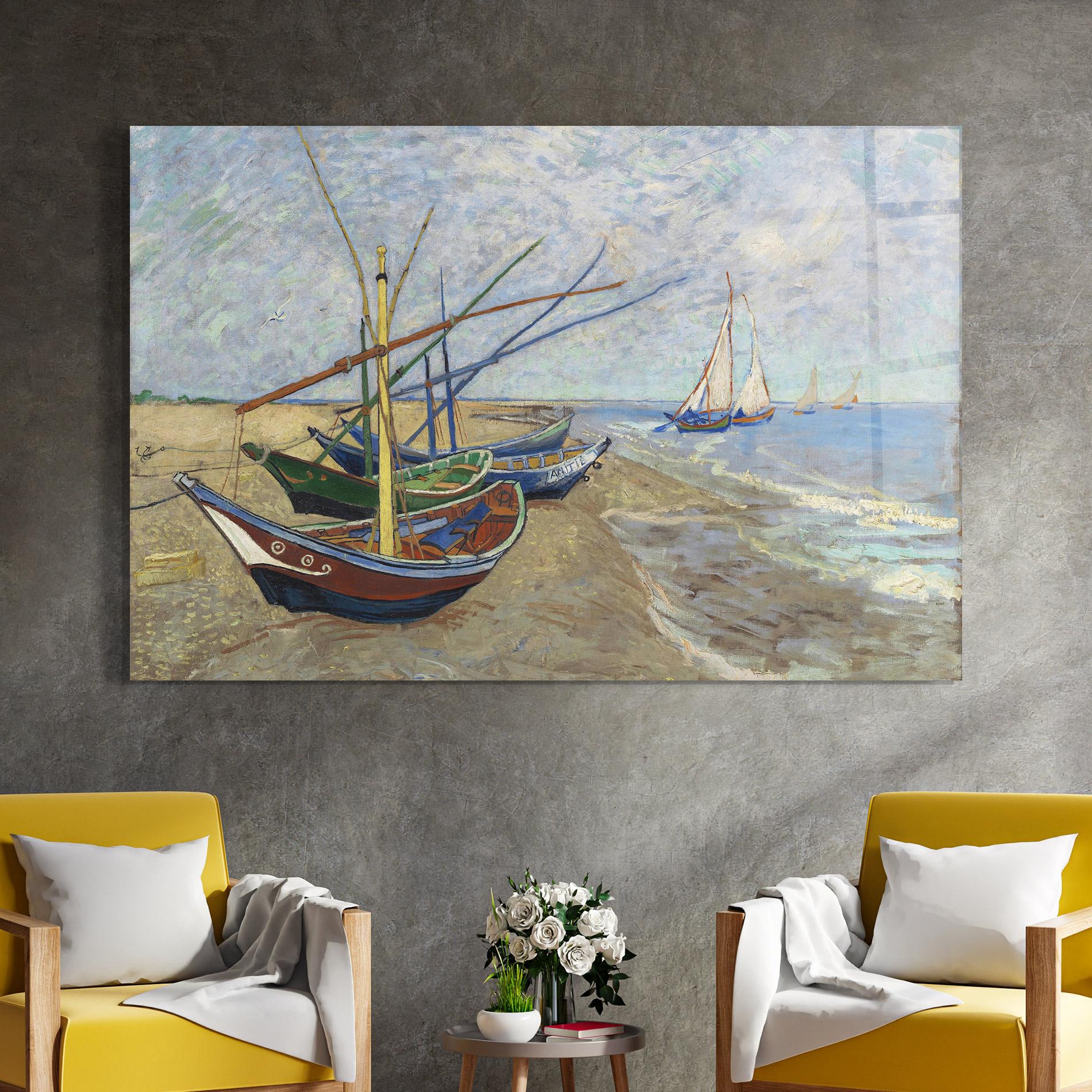 Tablou Sticla Boats Beach mockup 4