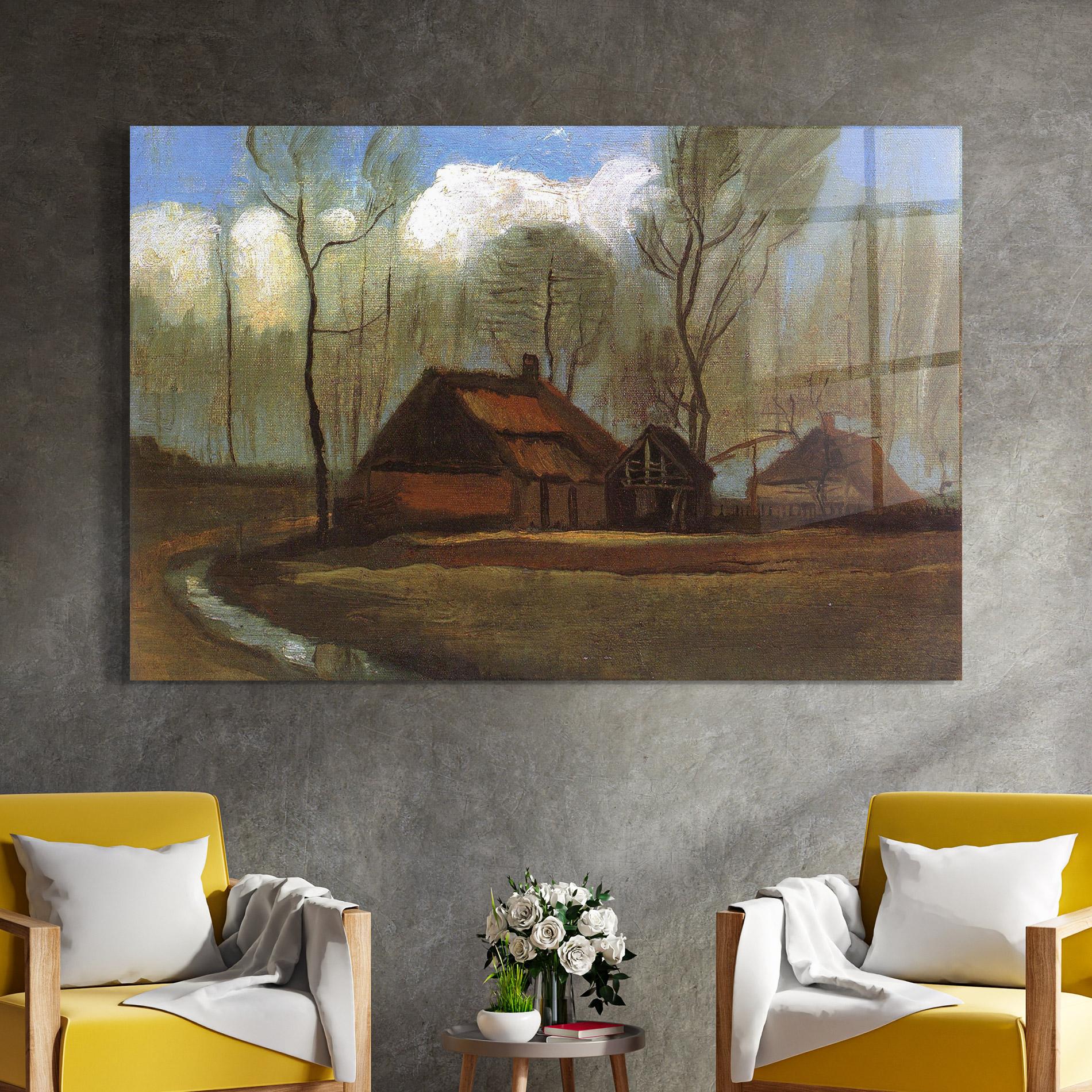 Tablou Sticla Farmhouses Among Trees mockup 4