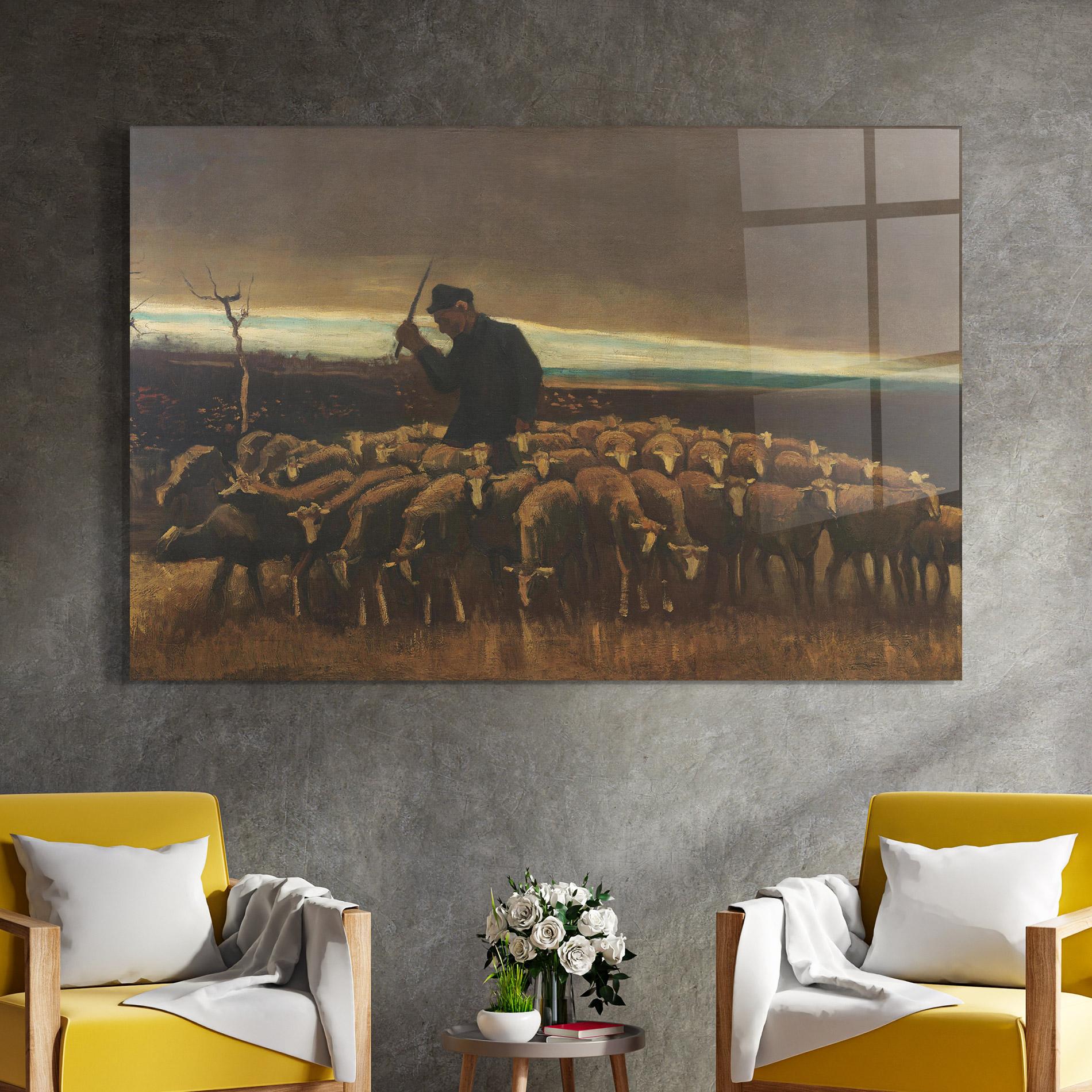 Tablou Sticla Flock Of Sheep mockup 4