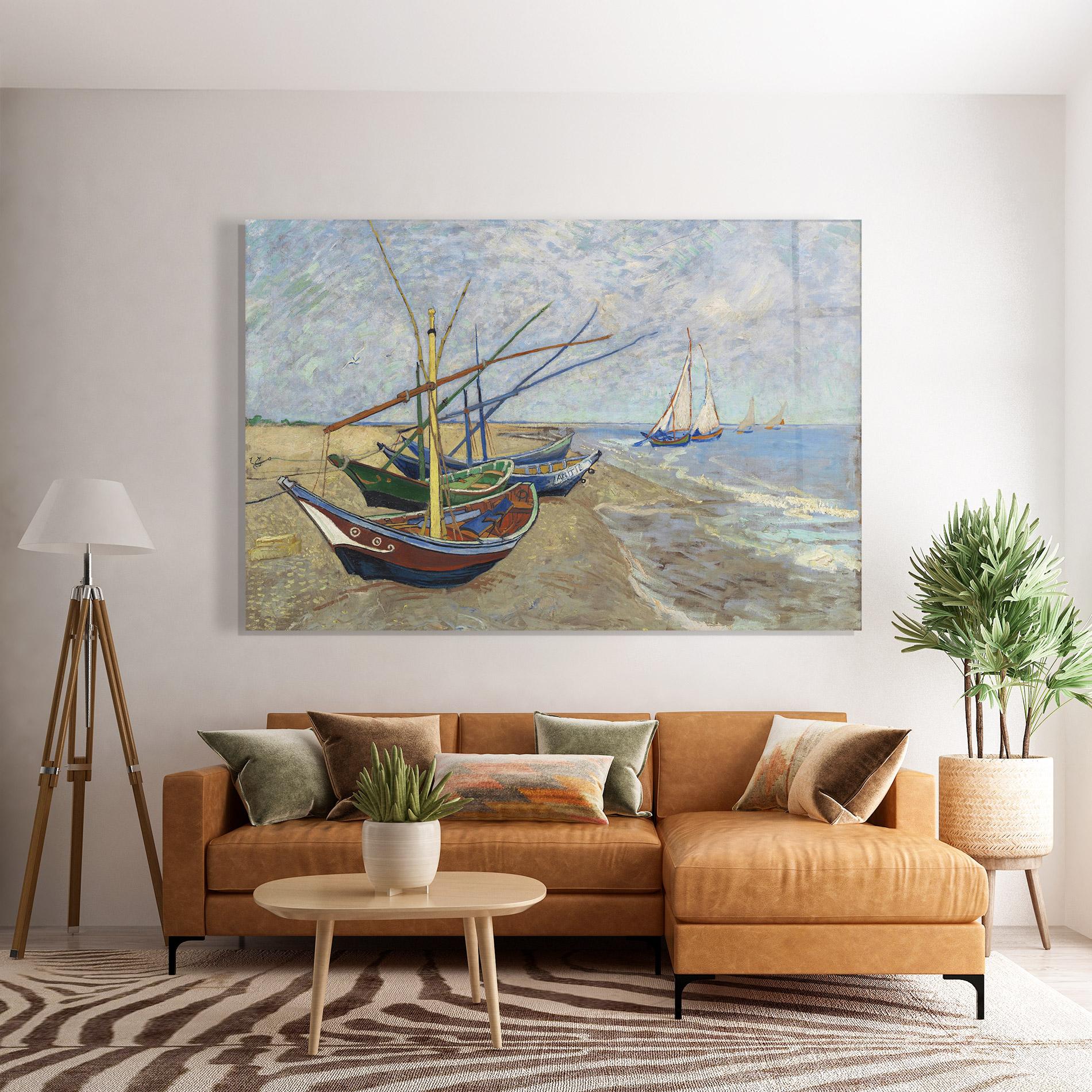 Tablou Sticla Boats Beach mockup 7