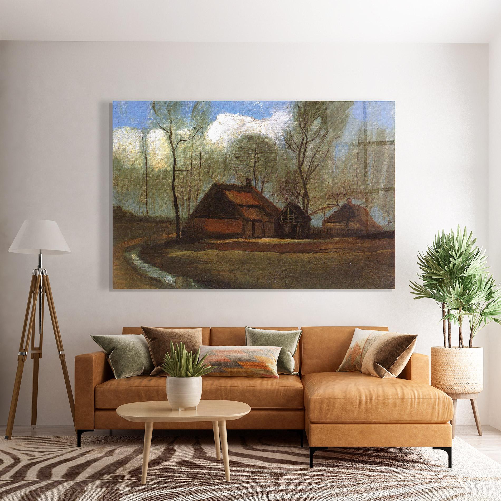 Tablou Sticla Farmhouses Among Trees mockup 7