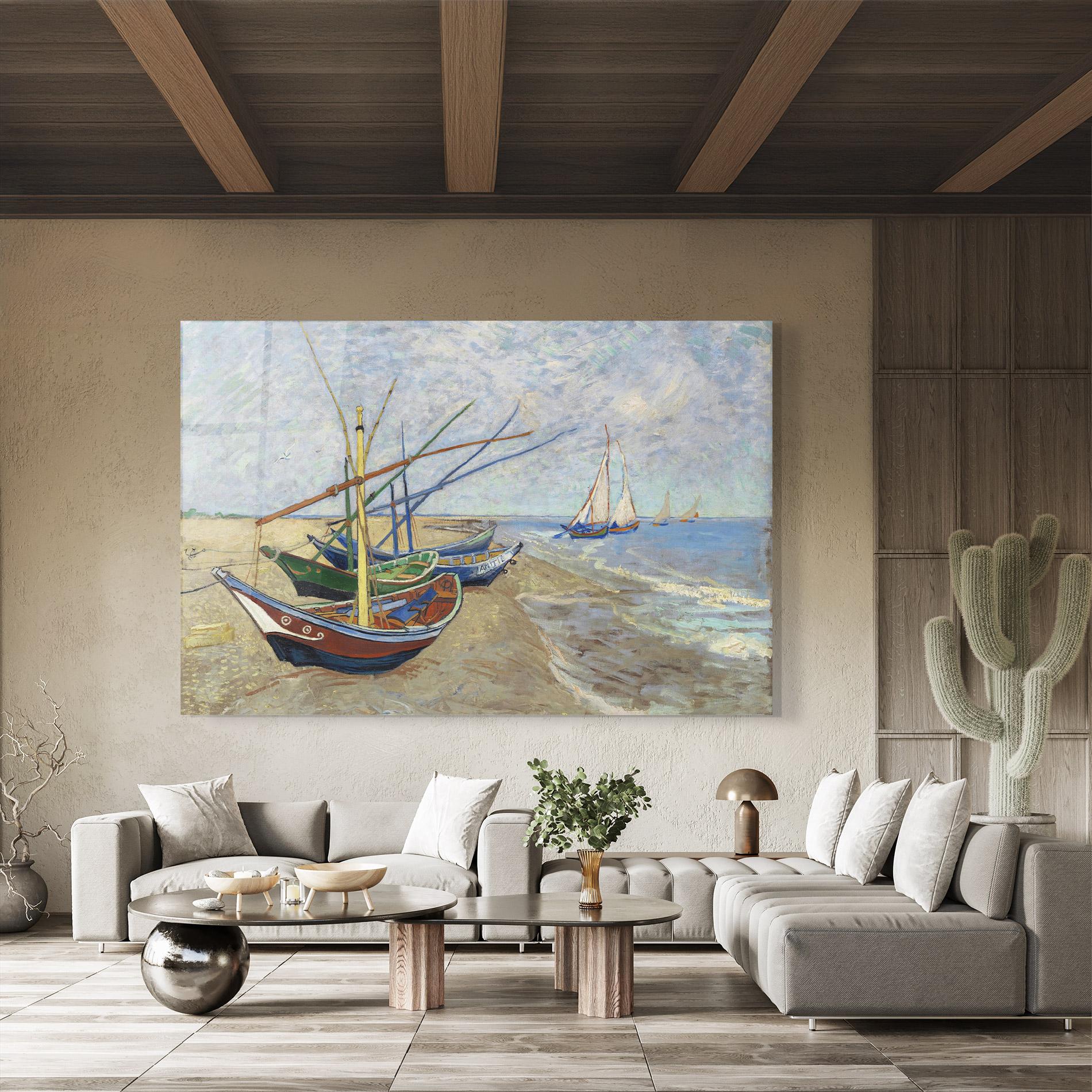 Tablou Sticla Boats Beach mockup 8