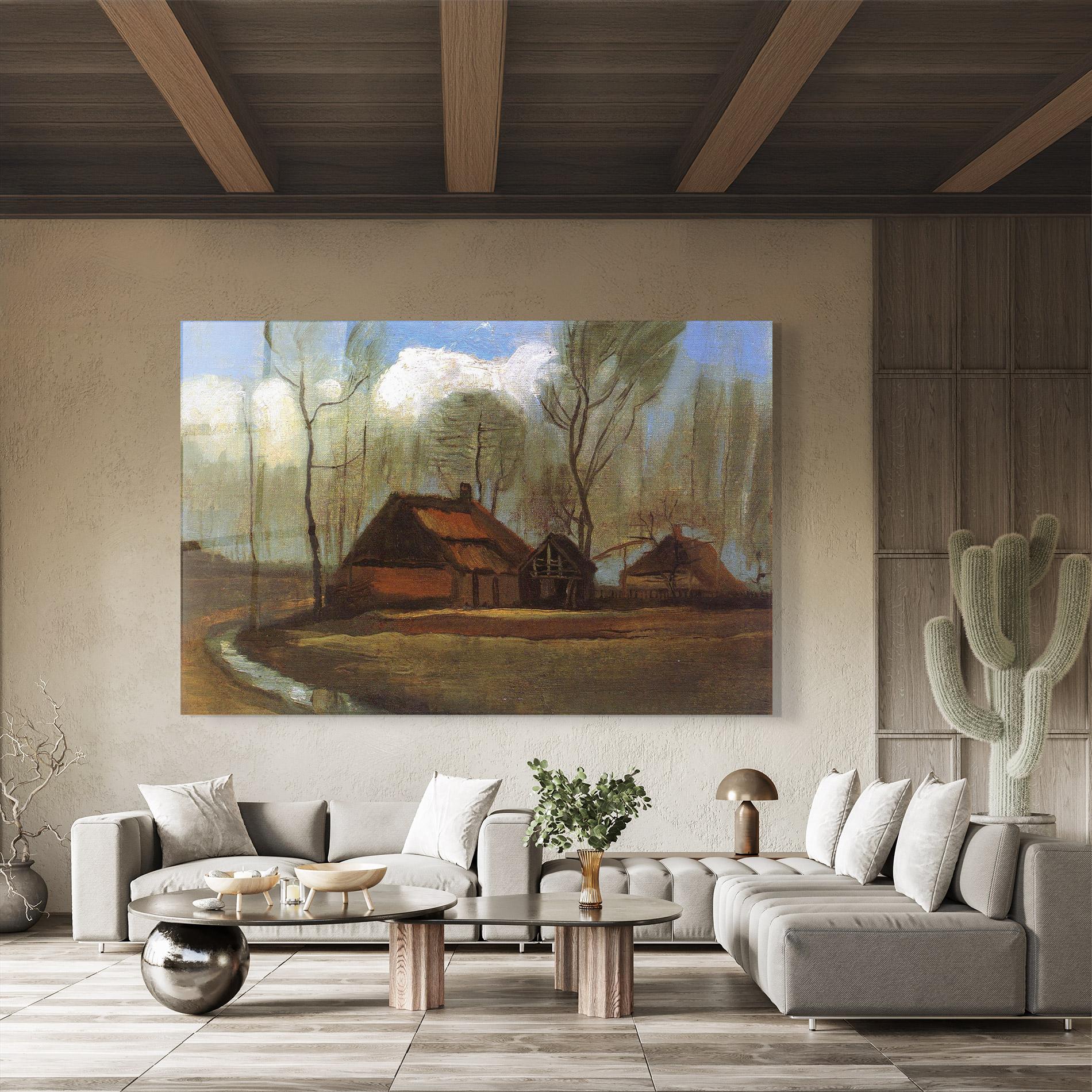 Tablou Sticla Farmhouses Among Trees mockup 8
