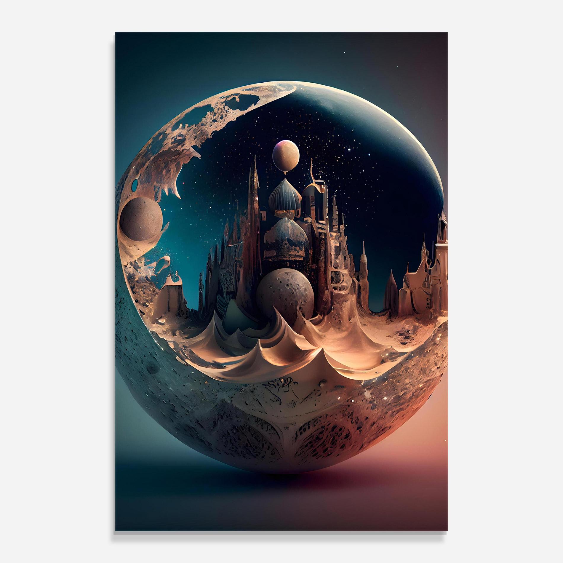 Tablou Sticla Fantasy Planet Castle mockup 0
