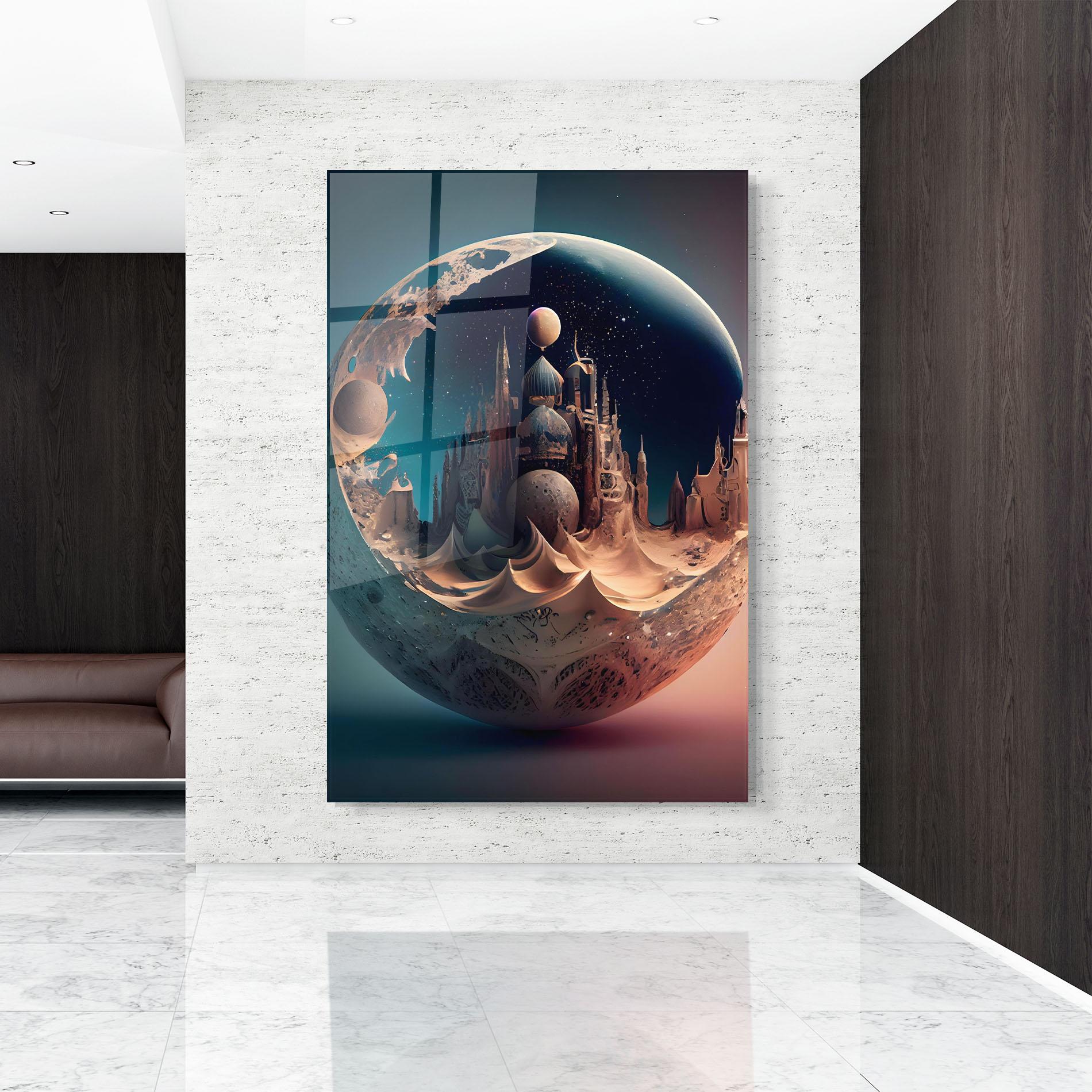 Tablou Sticla Fantasy Planet Castle mockup 9