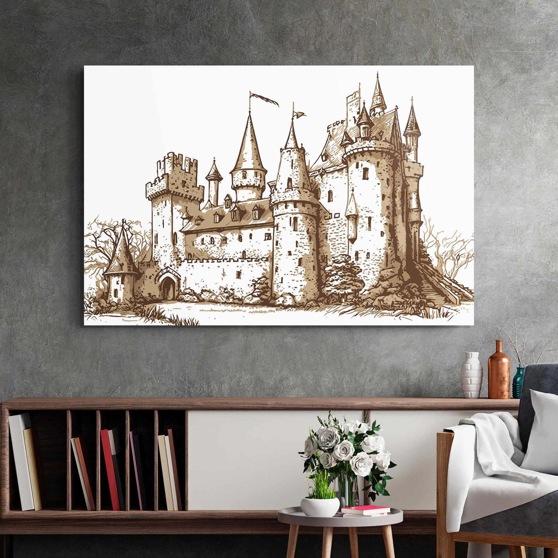 Tablou Sticla Brown Line Castle mockup 2
