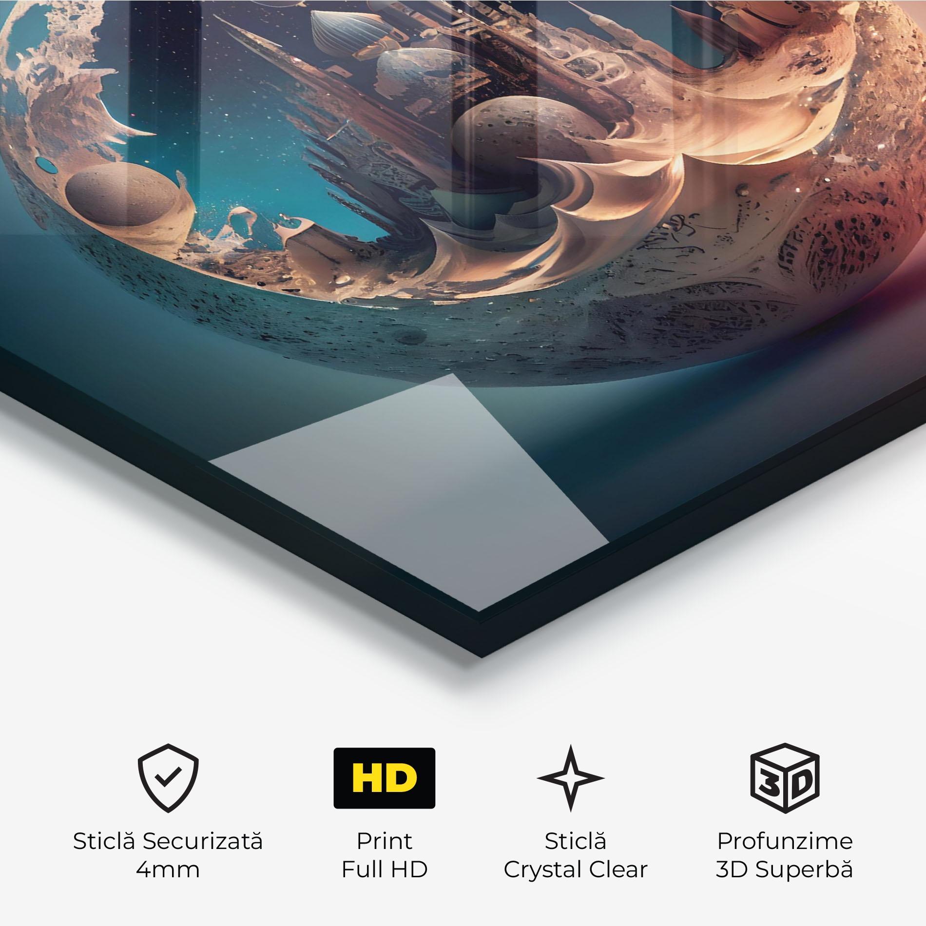 Tablou Sticla Fantasy Planet Castle mockup 3