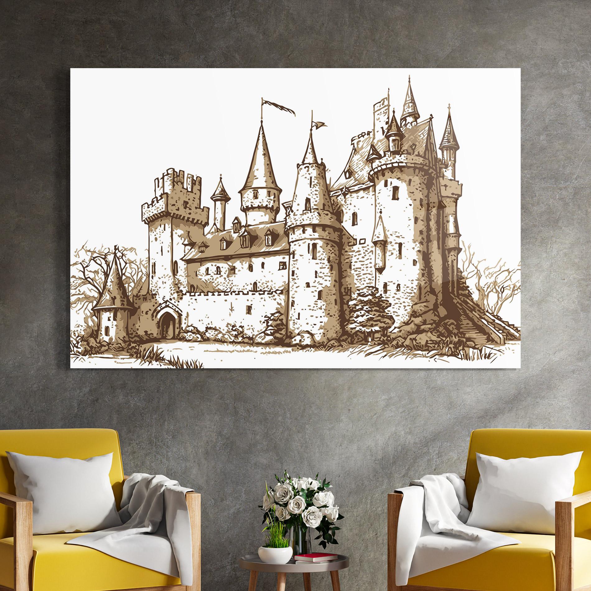 Tablou Sticla Brown Line Castle mockup 4