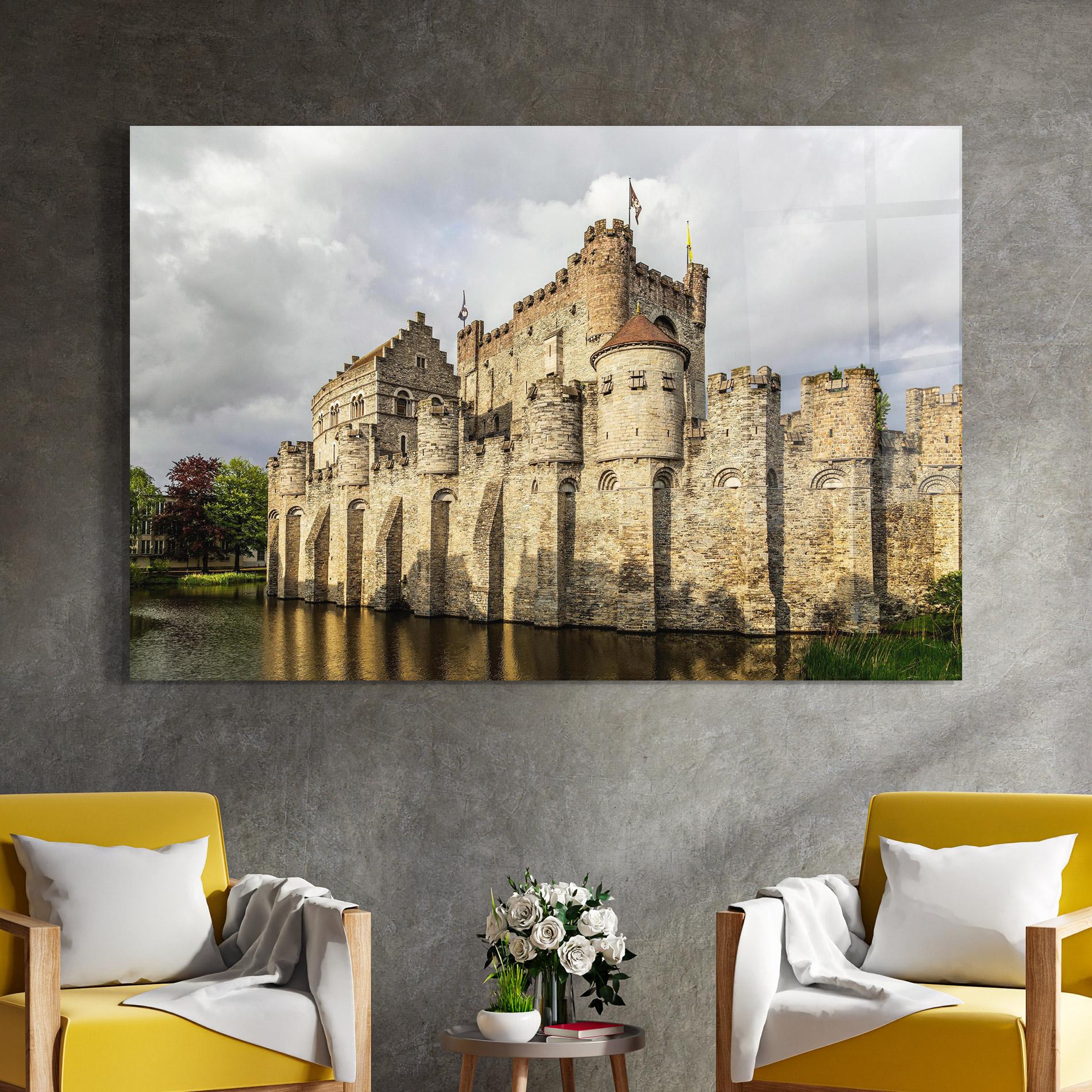 Tablou Sticla Medieval Castle Belgium mockup 4