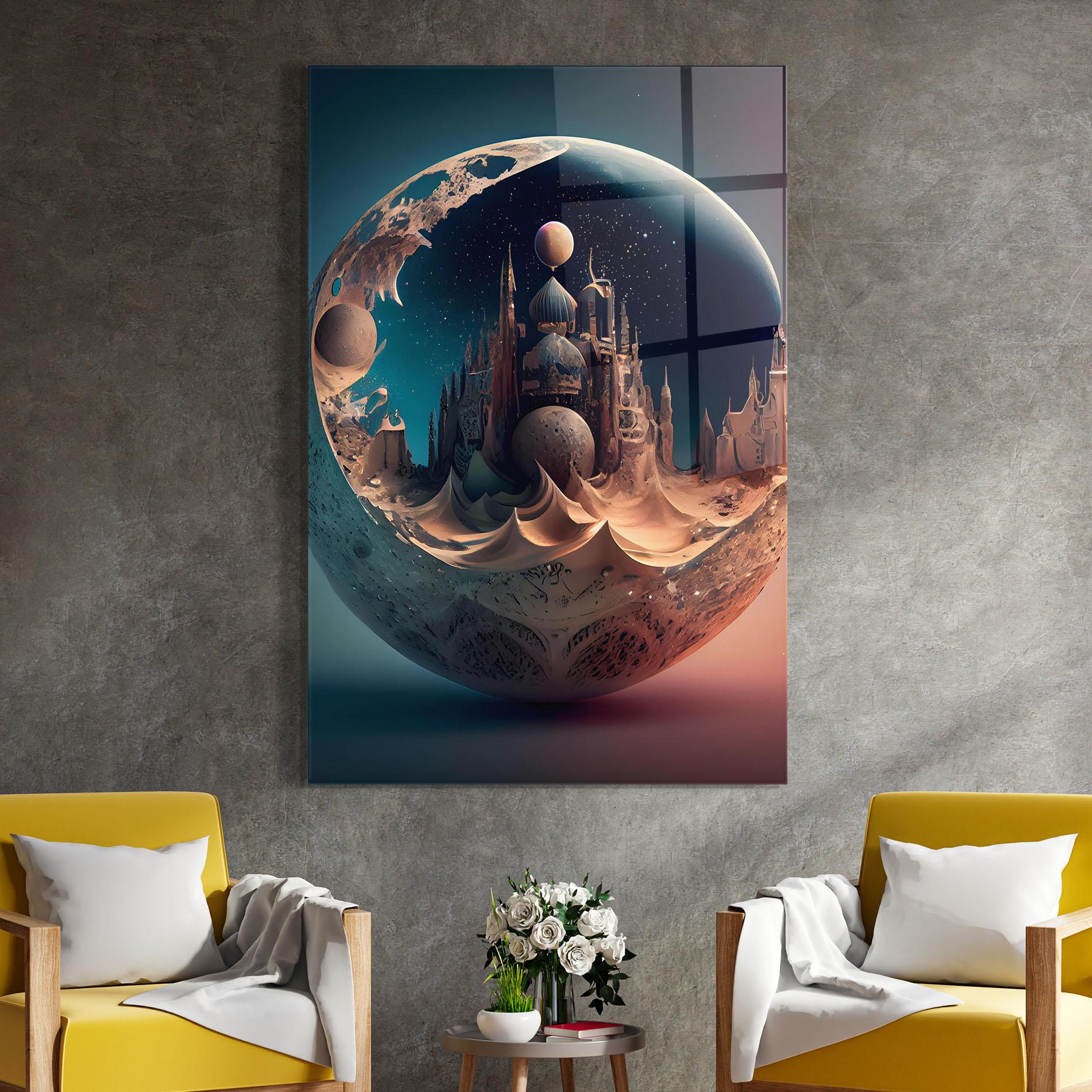 Tablou Sticla Fantasy Planet Castle mockup 4