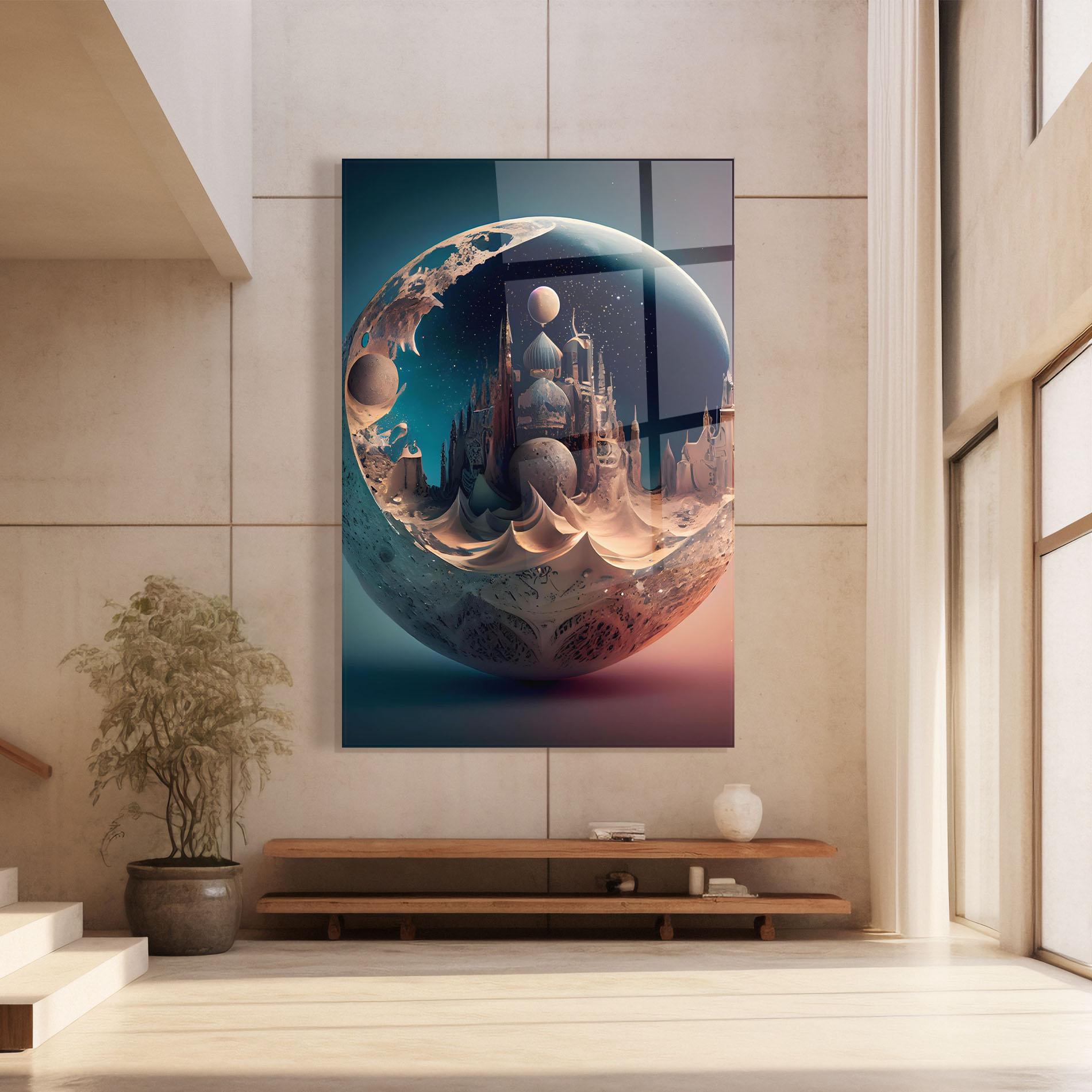 Tablou Sticla Fantasy Planet Castle mockup 8