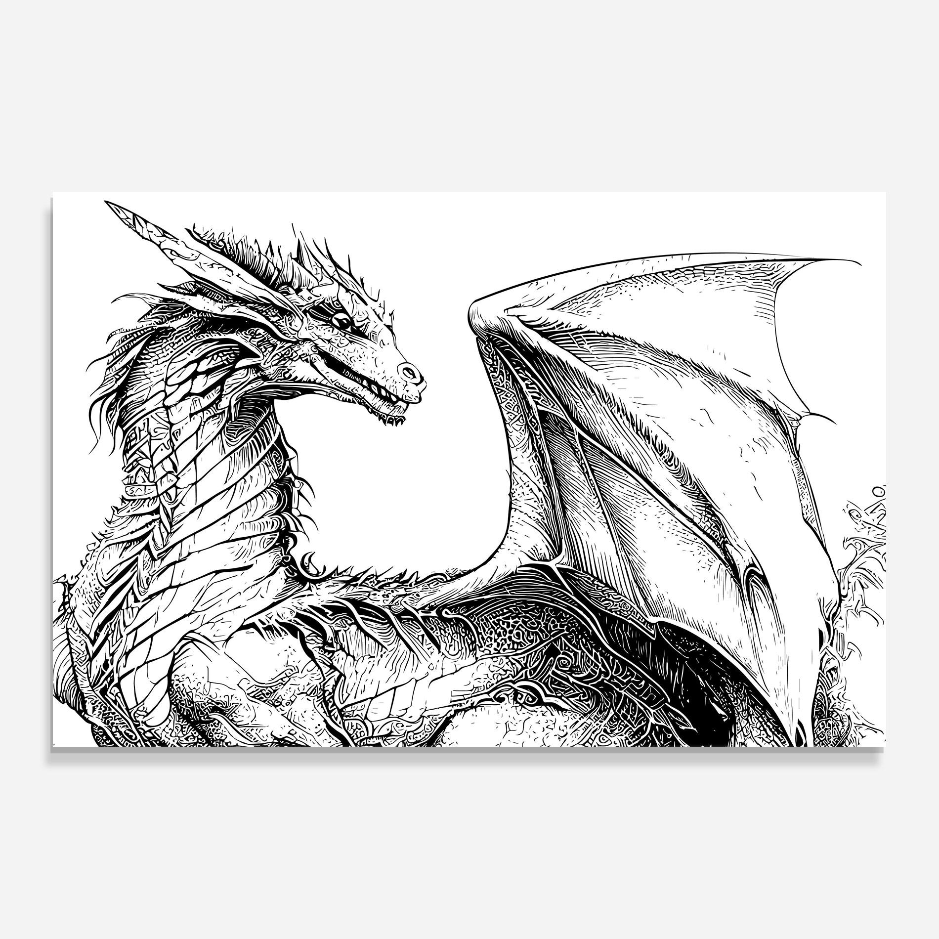 Tablou Sticla Dragon Sketch mockup 0