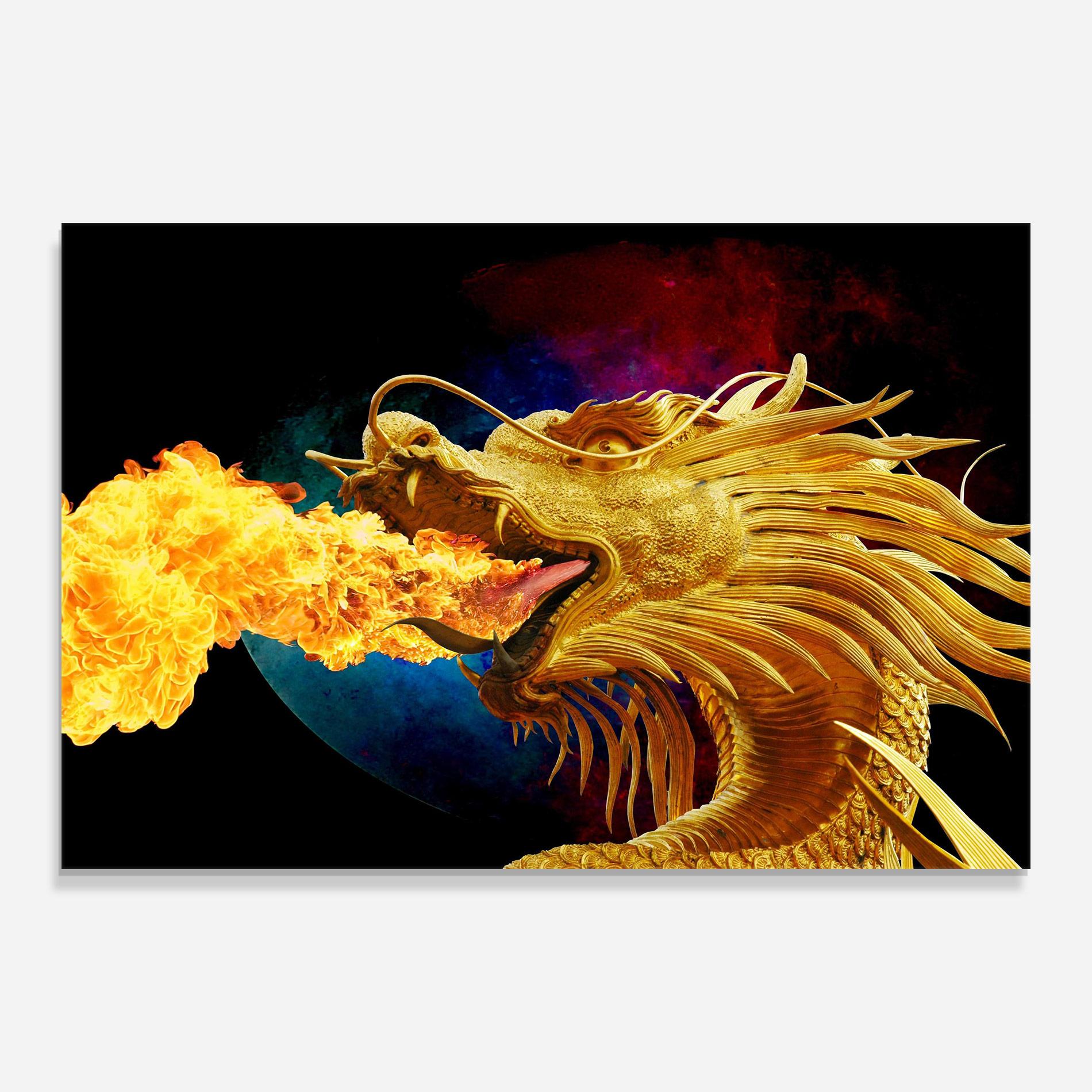 Tablou Sticla Golden Fire Dragon mockup 0