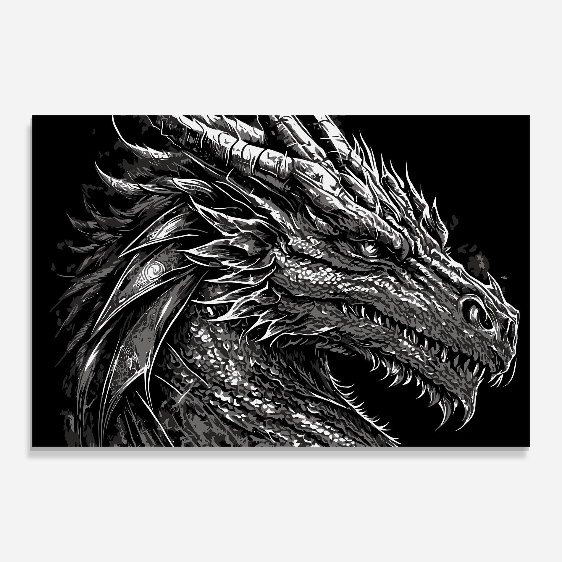 Tablou Sticla Grey White Dragon mockup 0