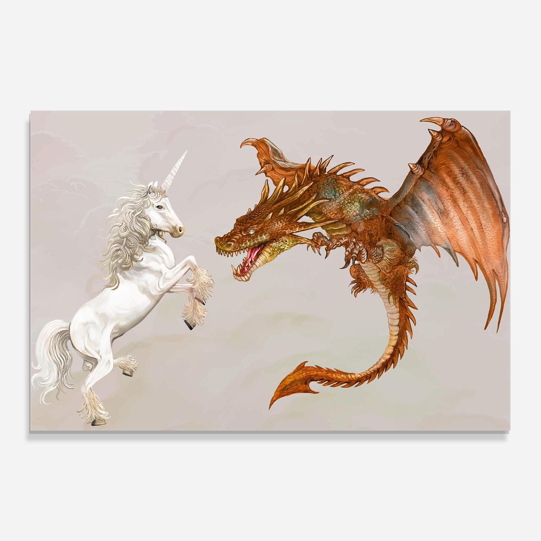 Tablou Sticla Unicorn And Dragon mockup 0