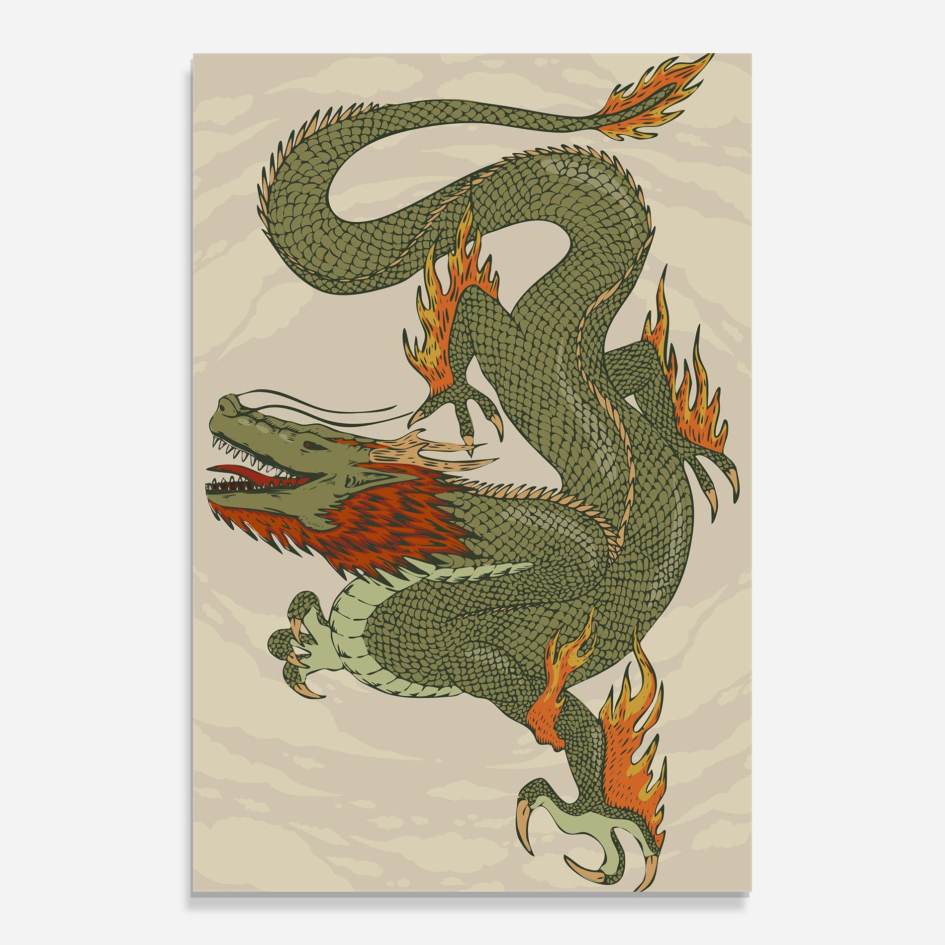 Tablou Sticla Chinese Dragon Green mockup 0