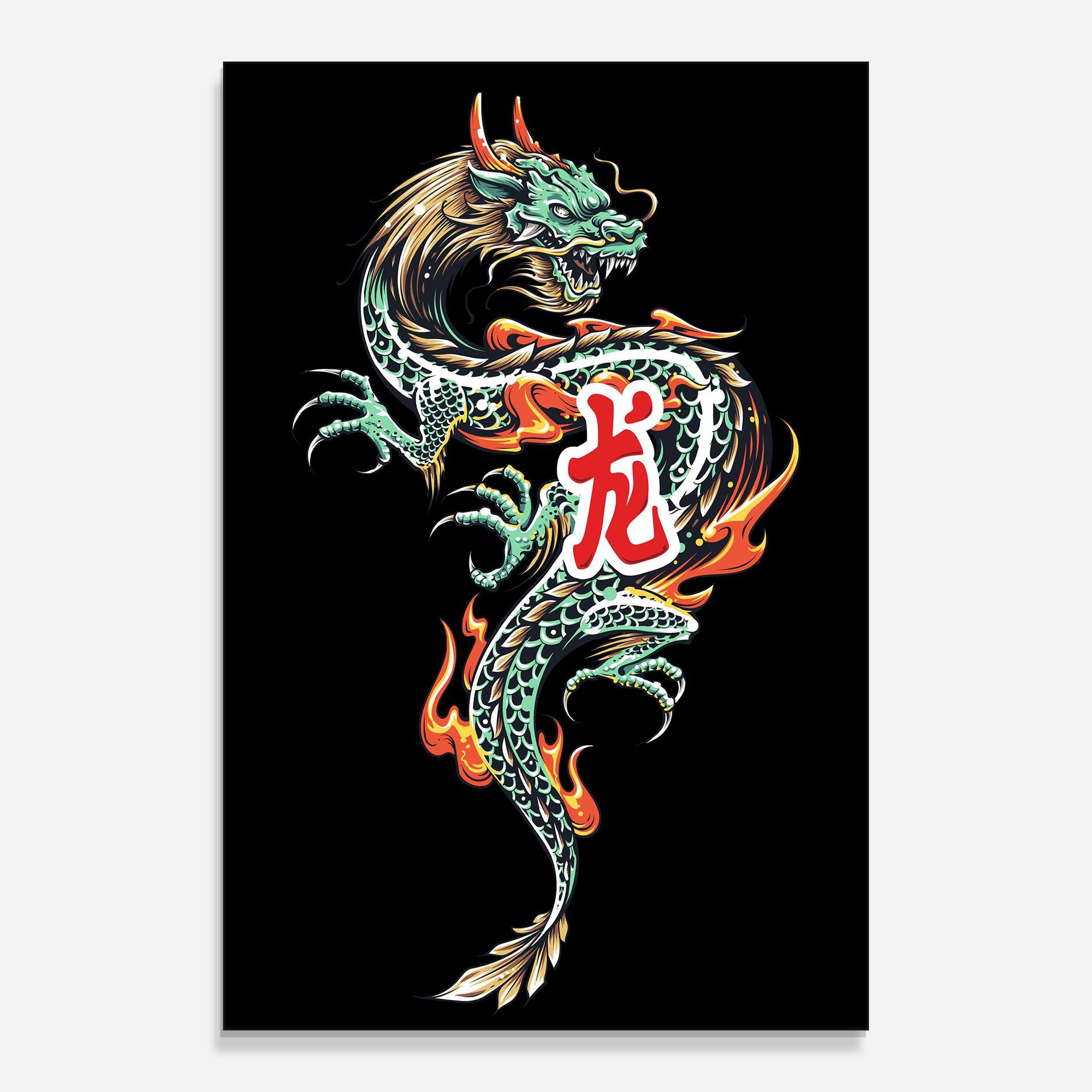 Tablou Sticla Green Fire Dragon mockup 0