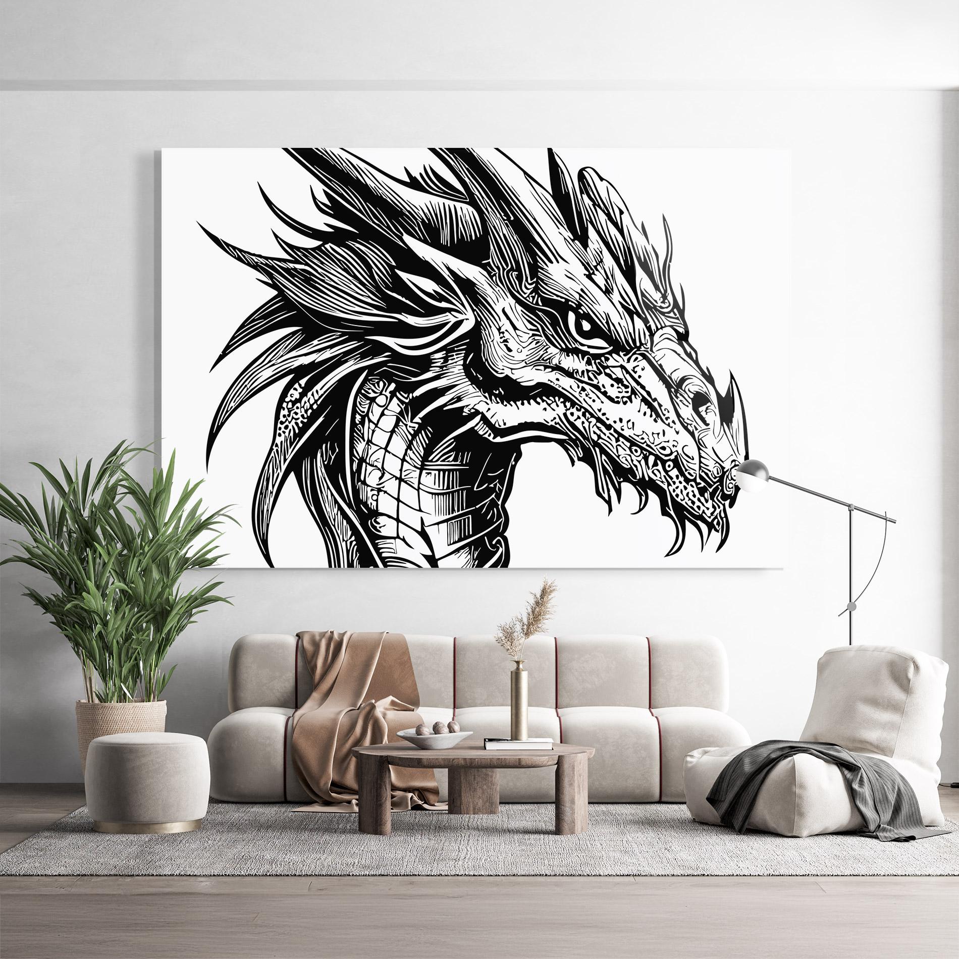 Tablou Sticla Black Line Dragon mockup 9