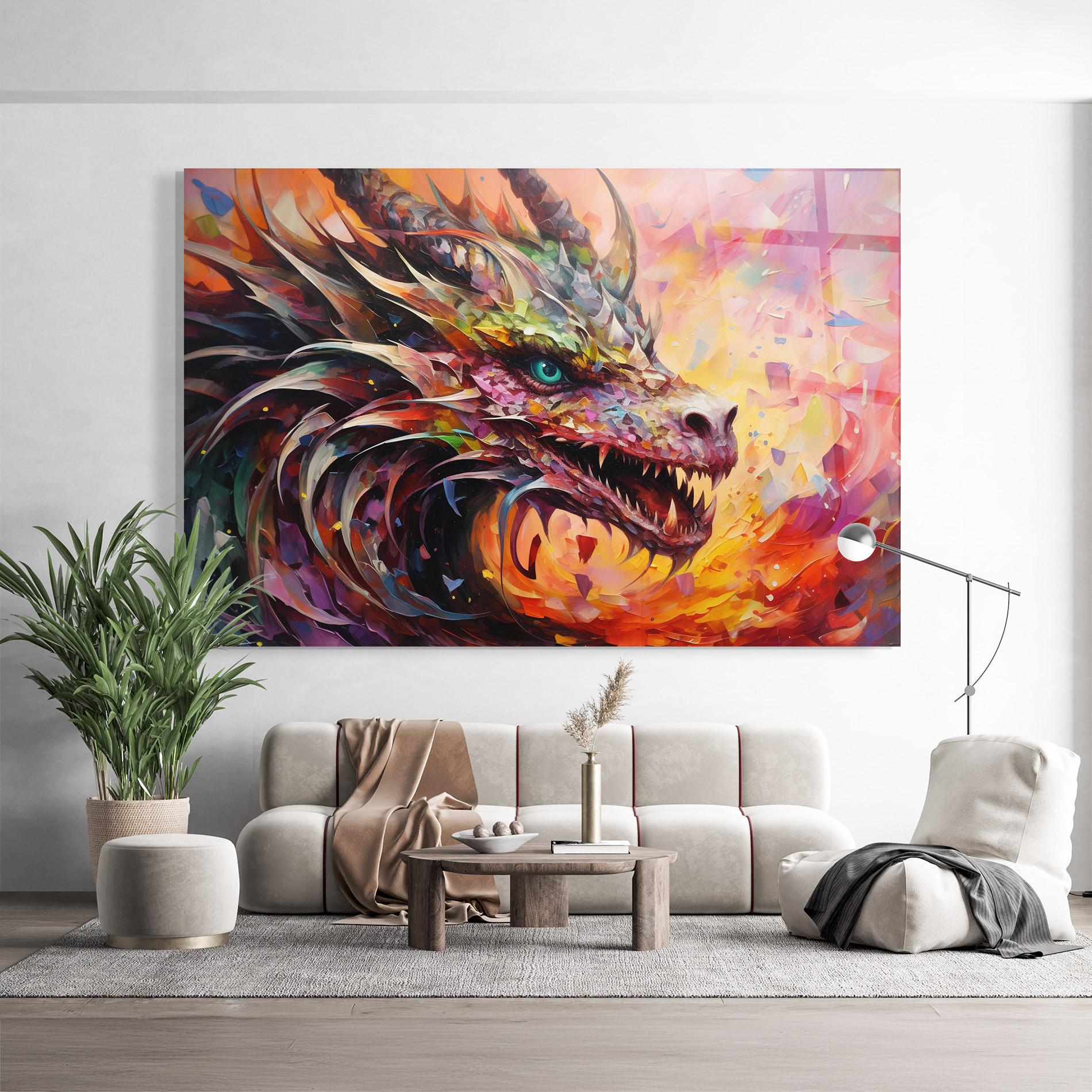 Tablou Sticla Colorful Dragon Painting mockup 9