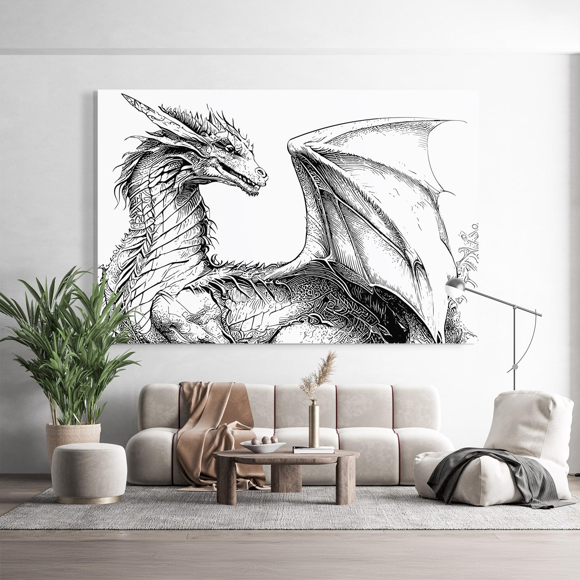 Tablou Sticla Dragon Sketch mockup 9